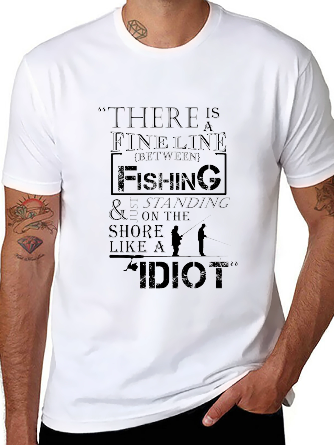 Funny Fishing T-Shirt - Fine Line Idiot