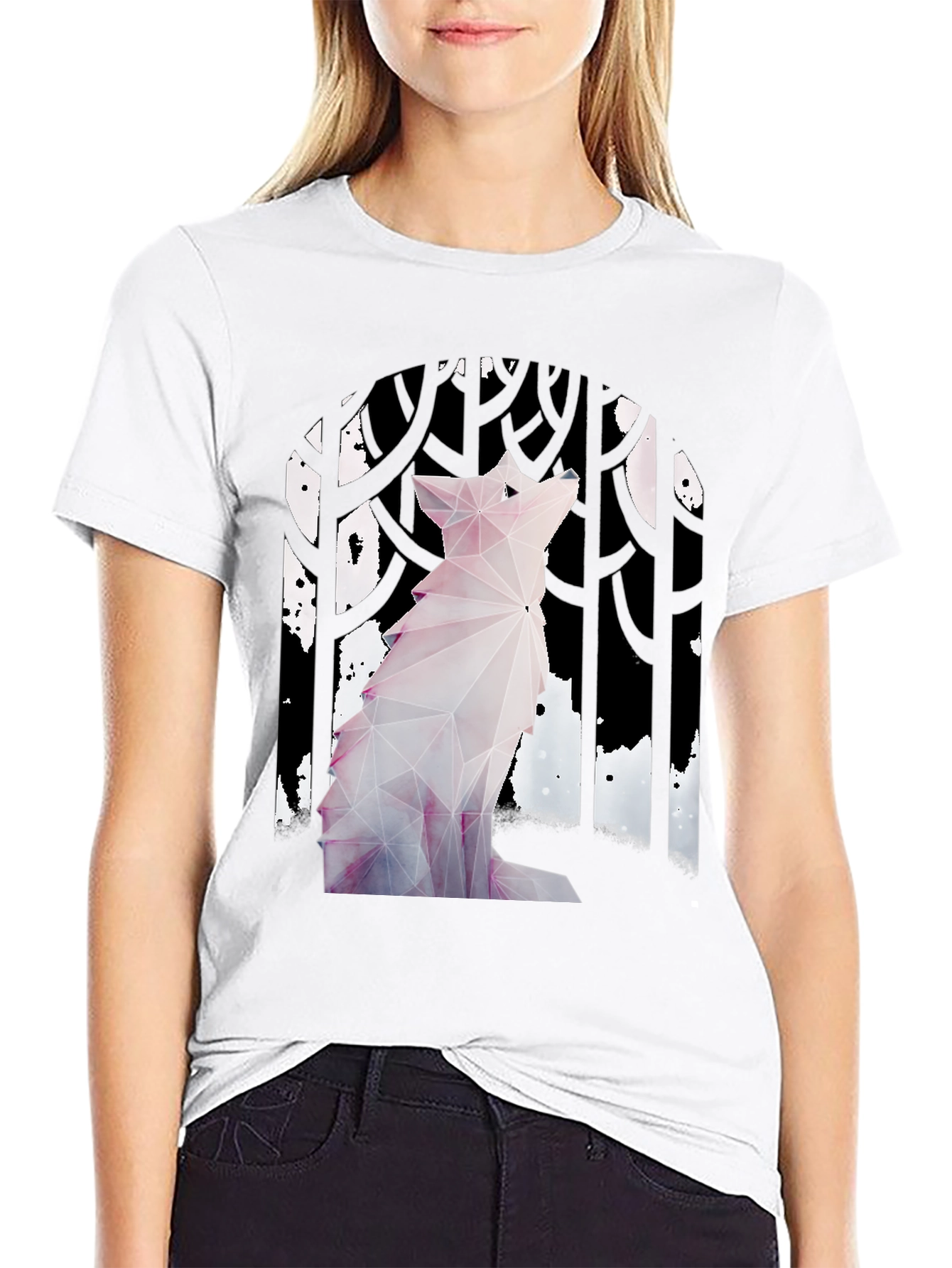 Geometric Wolf Graphic Tee - Black Cotton T-Shirt