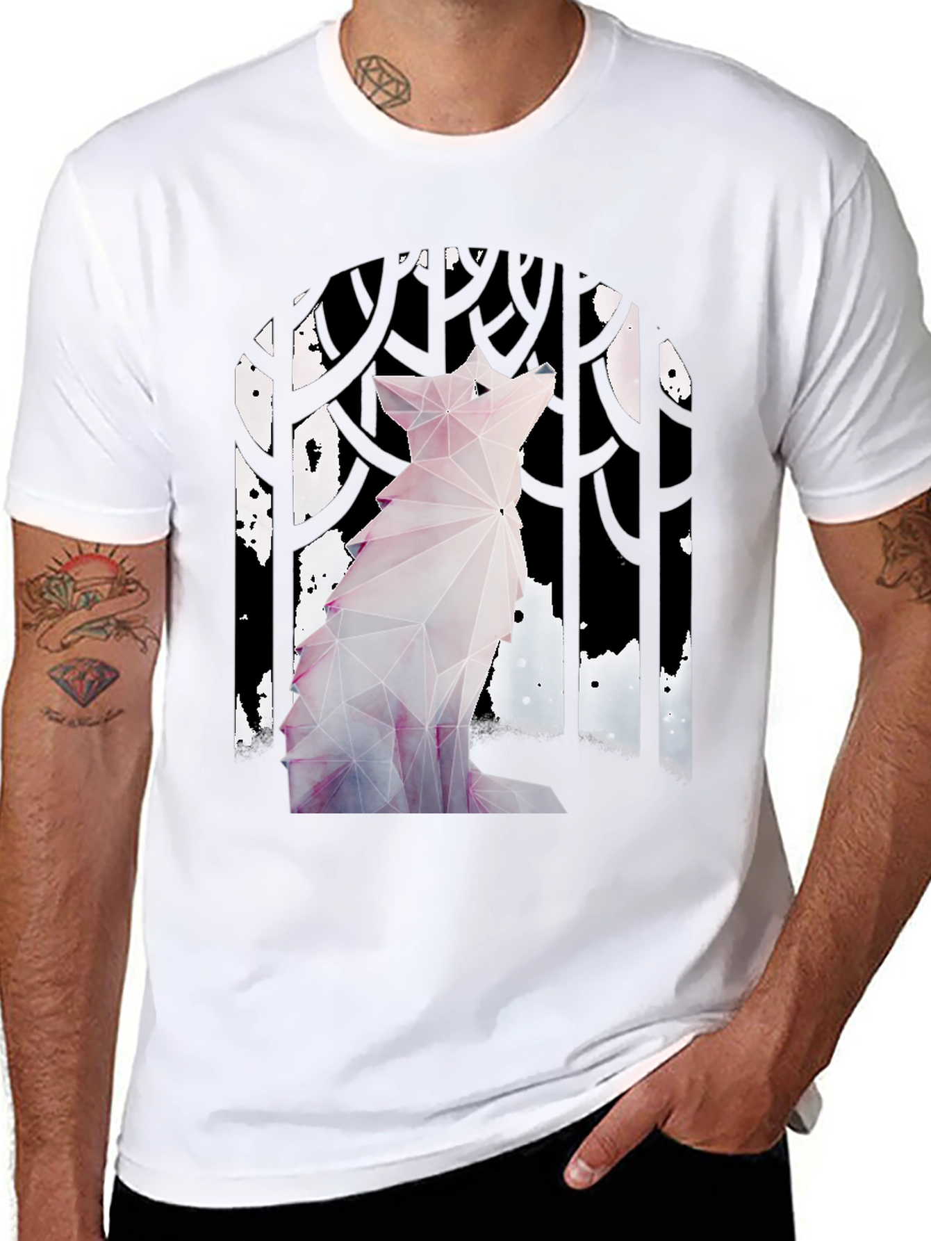 Geometric Wolf Graphic Tee - Black Cotton T-Shirt