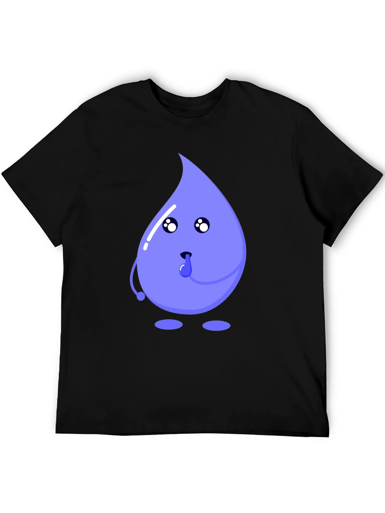 Cartoon Droplet Graphic Tee - Black Cotton T-Shirt