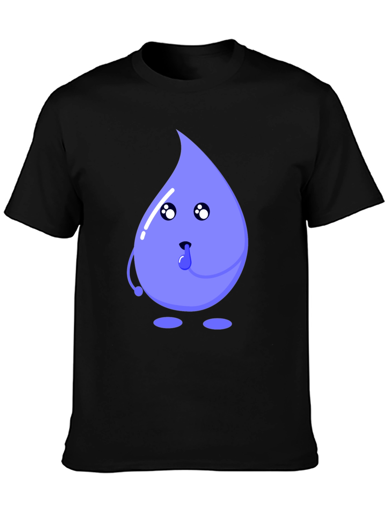 Cartoon Droplet Graphic Tee - Black Cotton T-Shirt