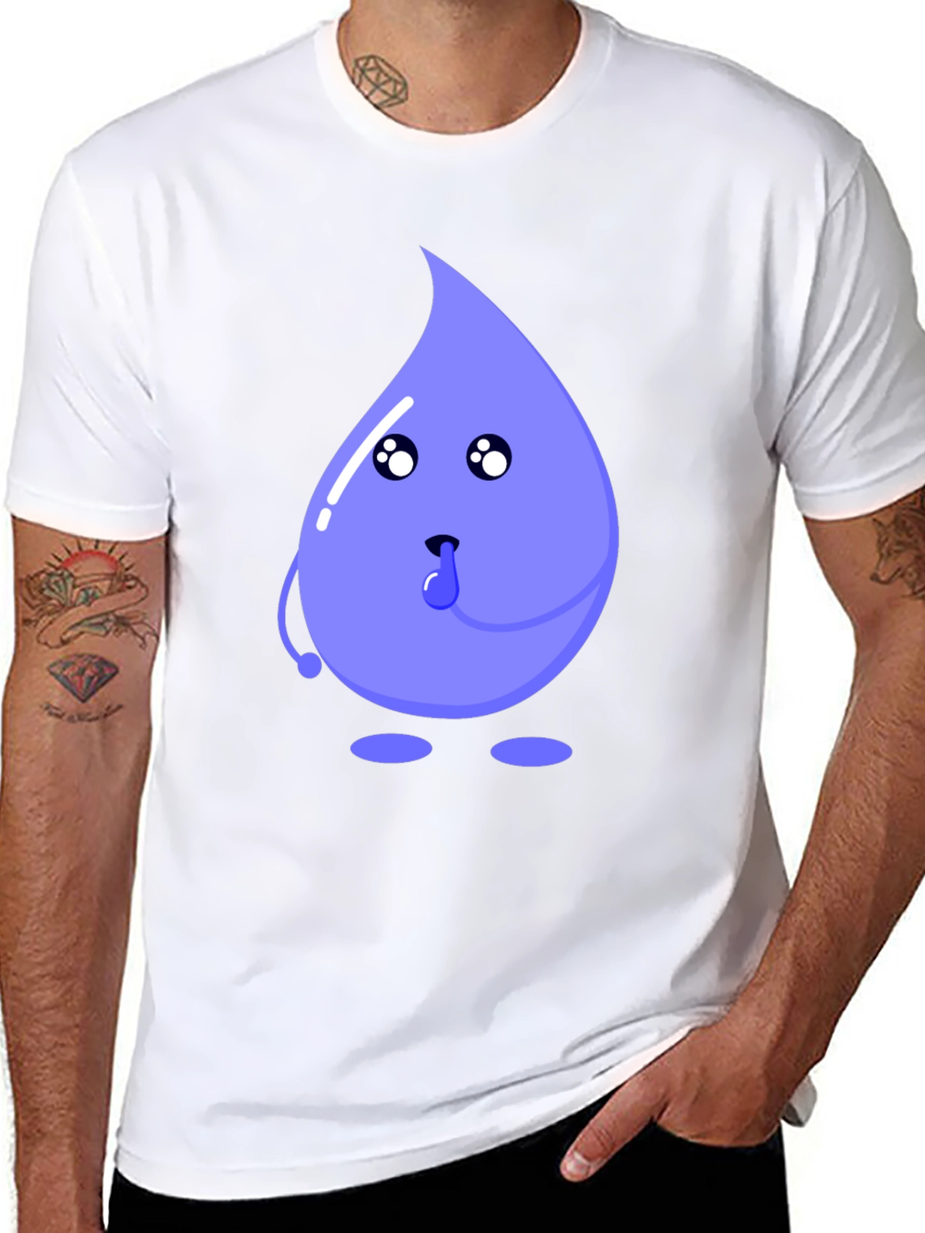 Cartoon Droplet Graphic Tee - Black Cotton T-Shirt
