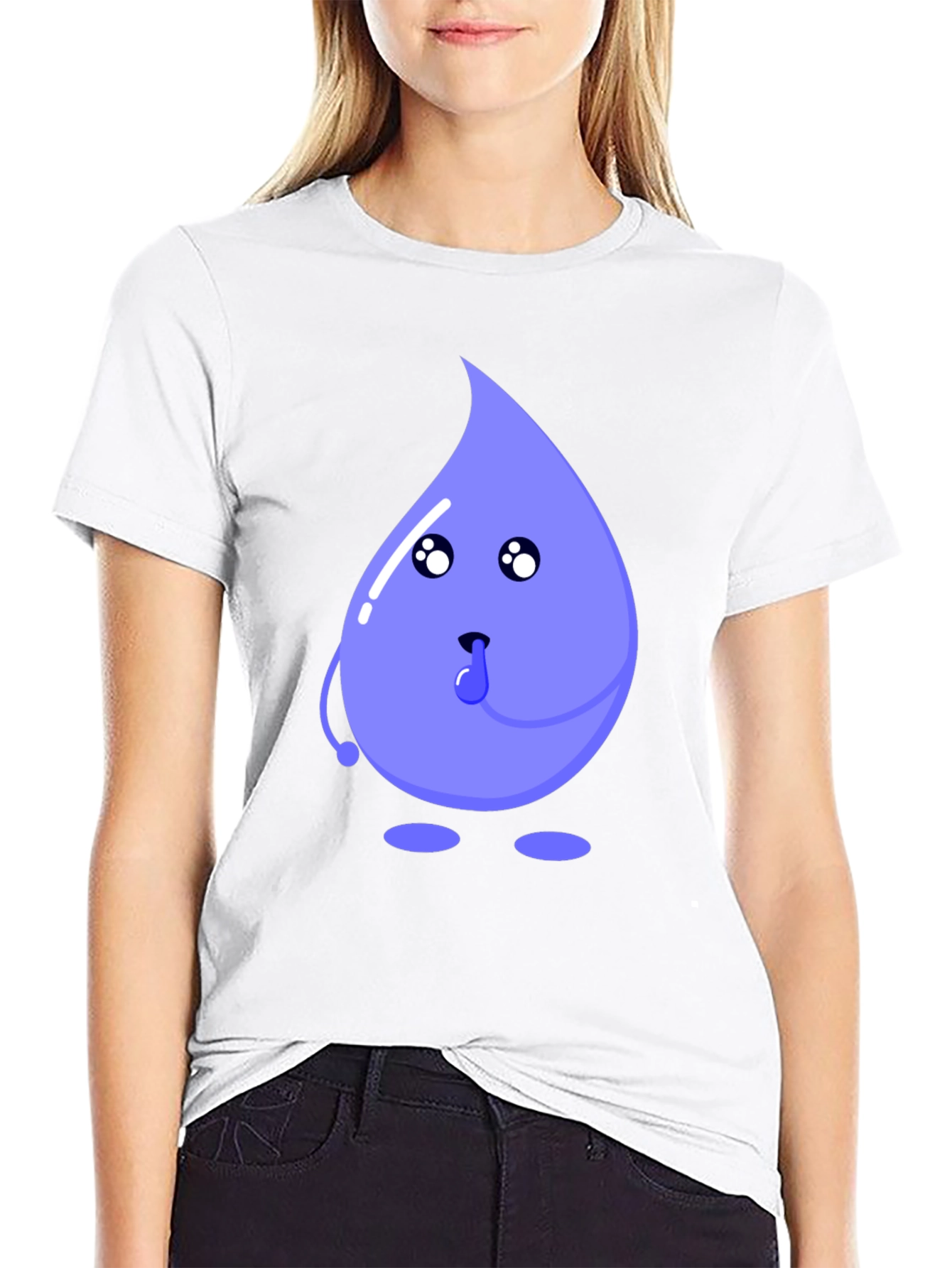 Cartoon Droplet Graphic Tee - Black Cotton T-Shirt