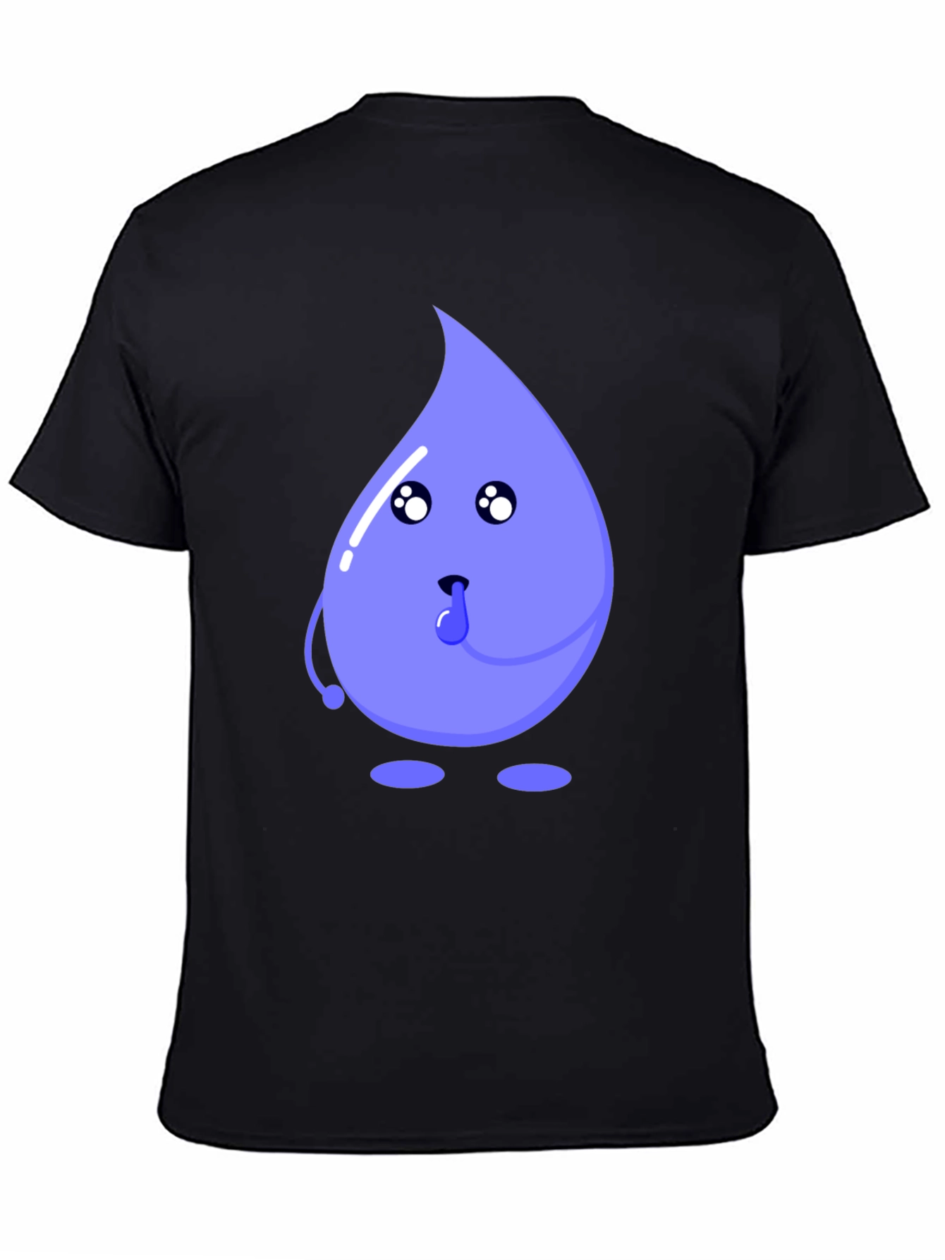 Cartoon Droplet Graphic Tee - Black Cotton T-Shirt