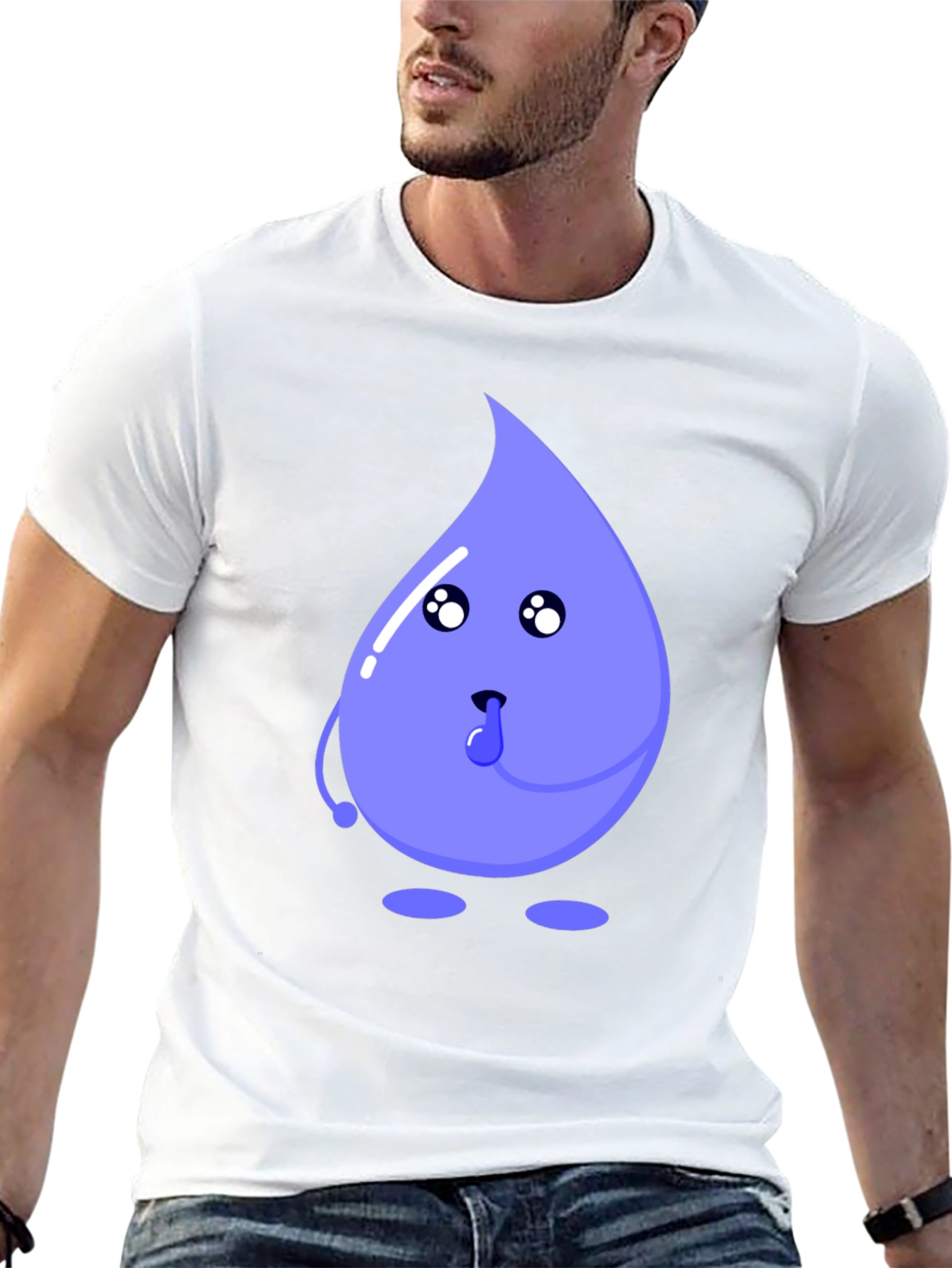 Cartoon Droplet Graphic Tee - Black Cotton T-Shirt
