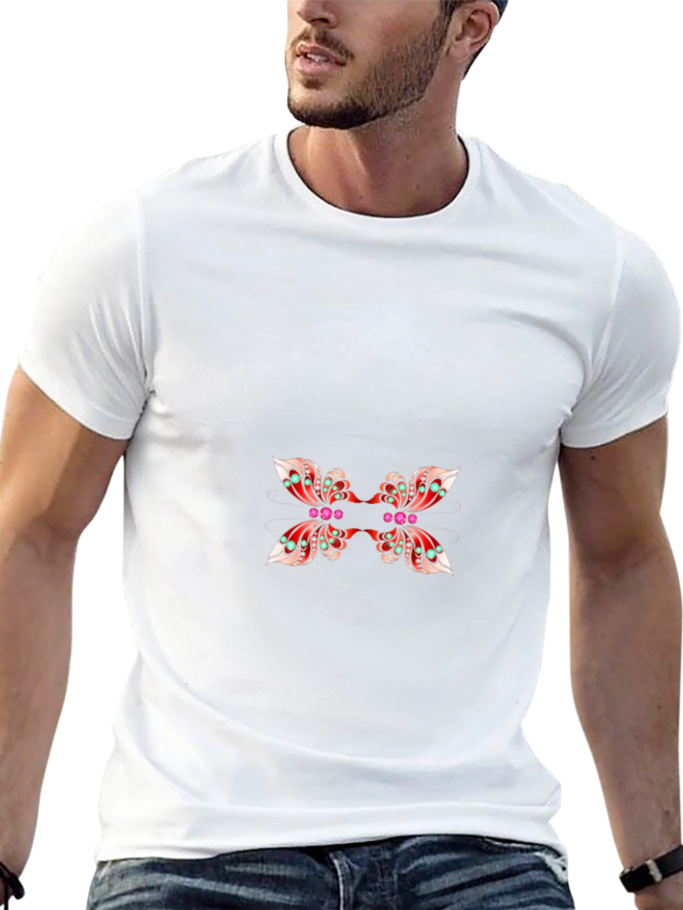Stylish Black Tee with Butterfly Design