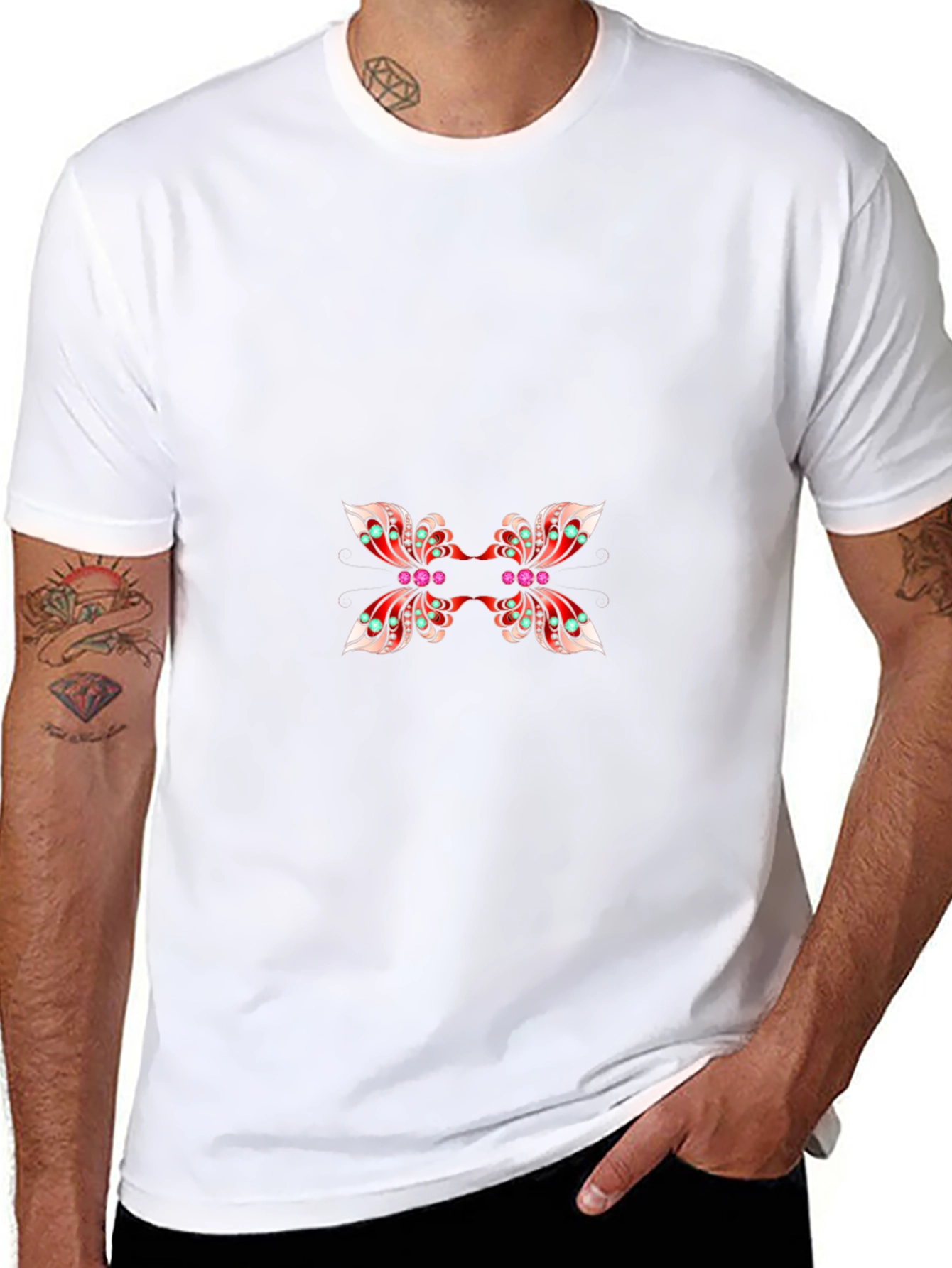 Stylish Black Tee with Butterfly Design