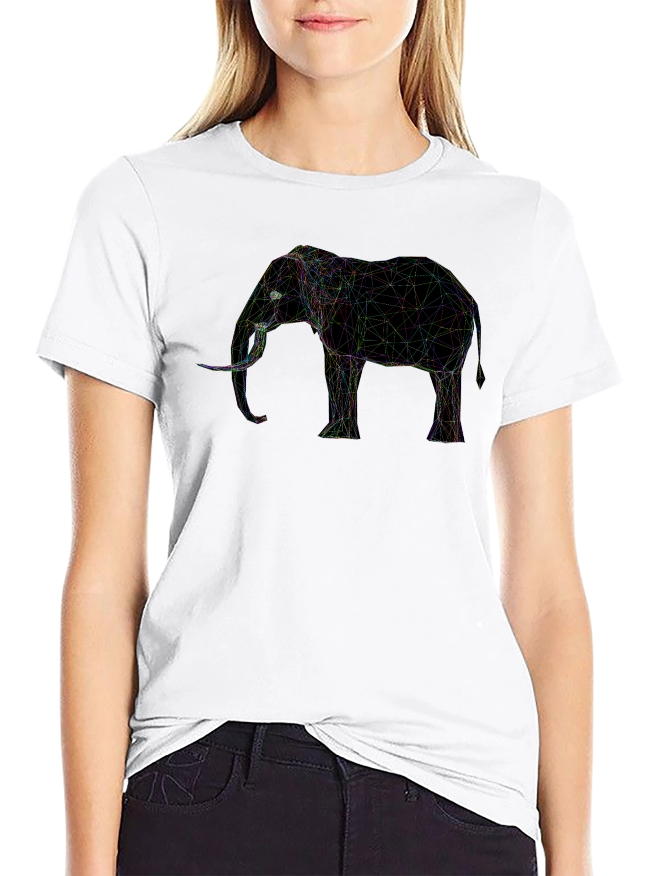 Geometric Elephant Graphic Tee - Black