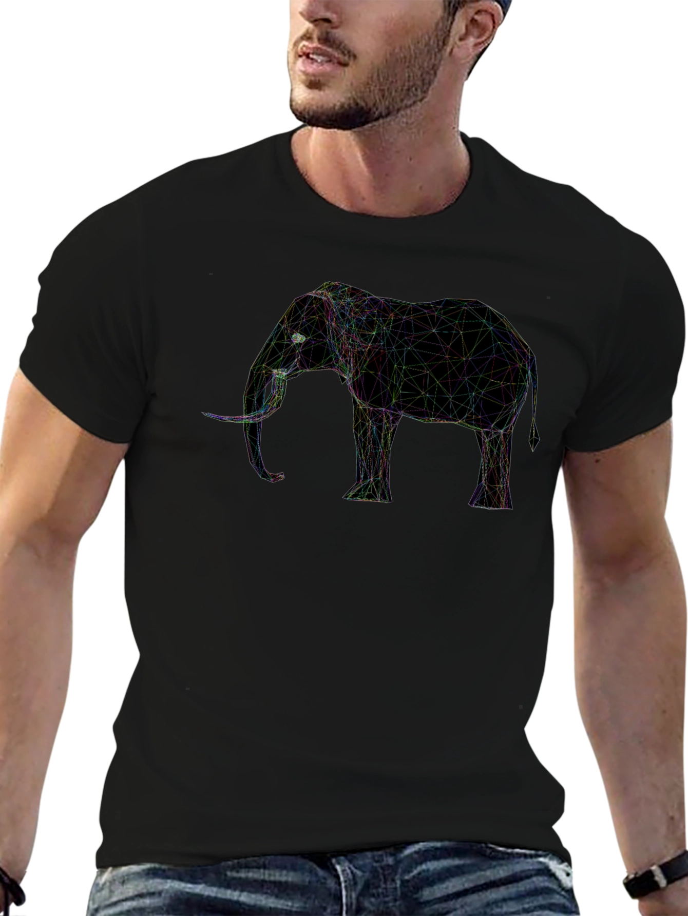 Geometric Elephant Graphic Tee - Black