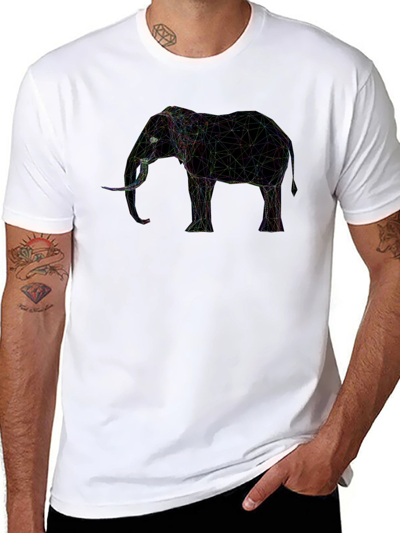 Geometric Elephant Graphic Tee - Black