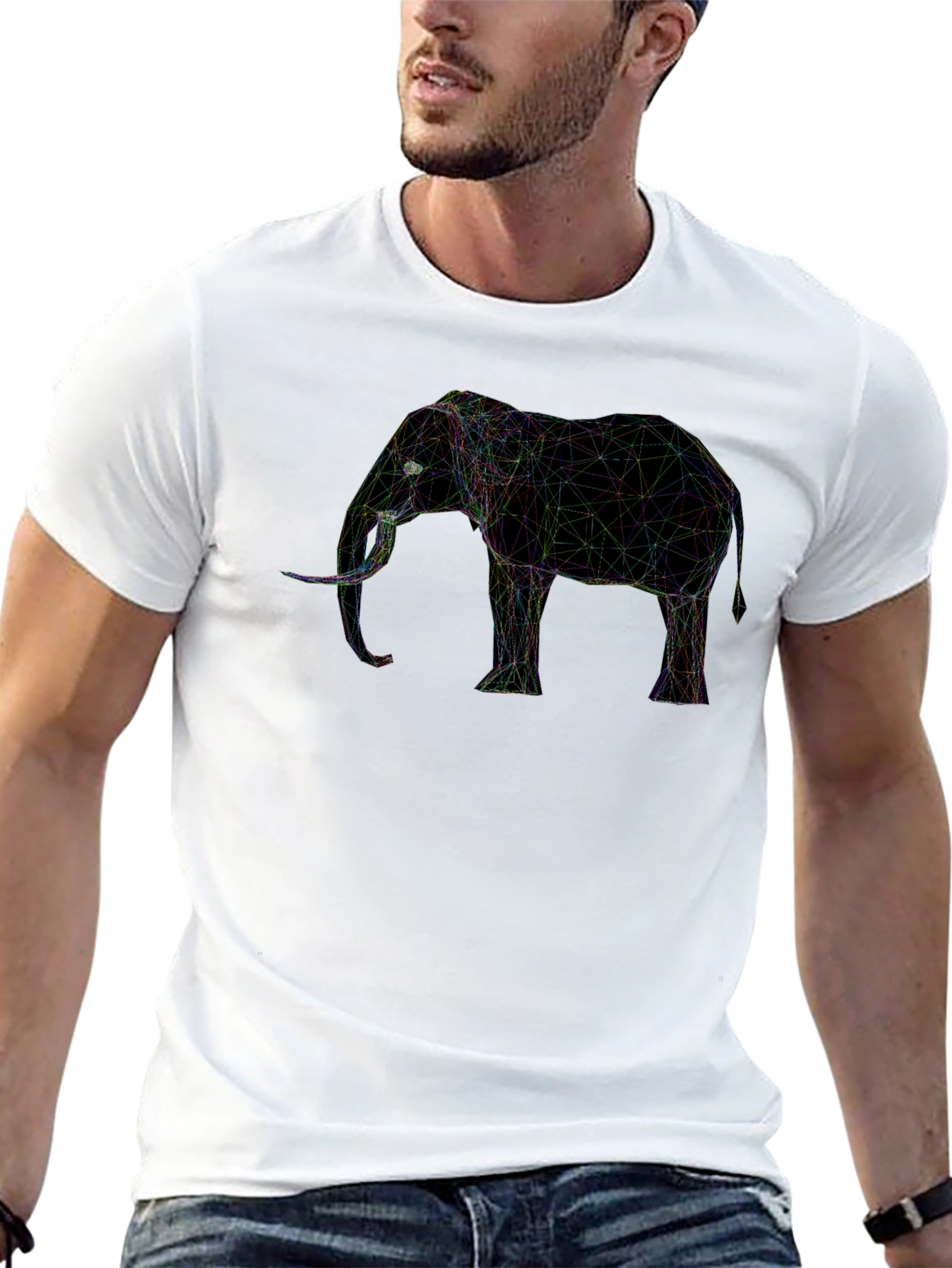 Geometric Elephant Graphic Tee - Black