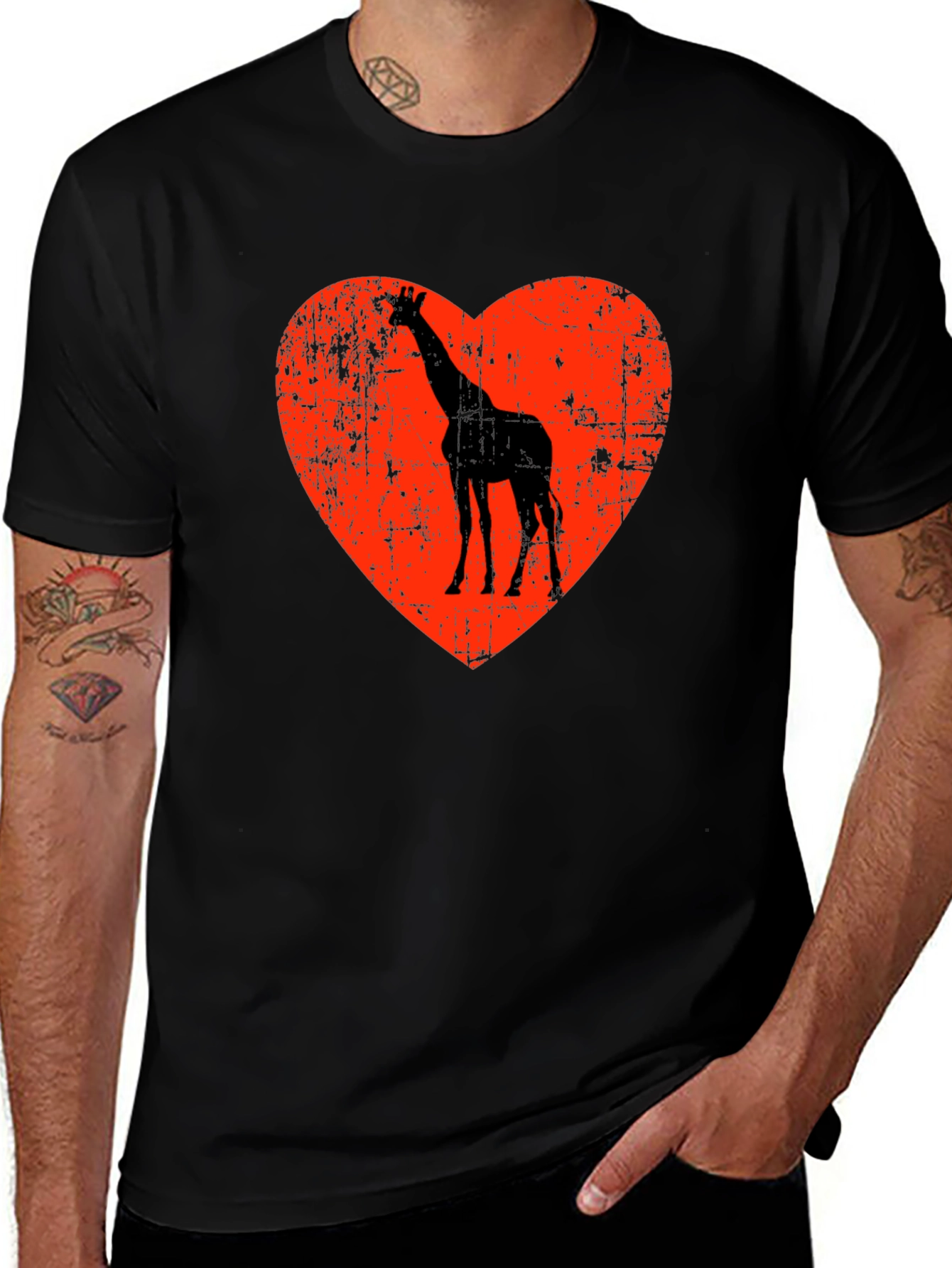 Giraffe Heart Graphic T-Shirt - Black