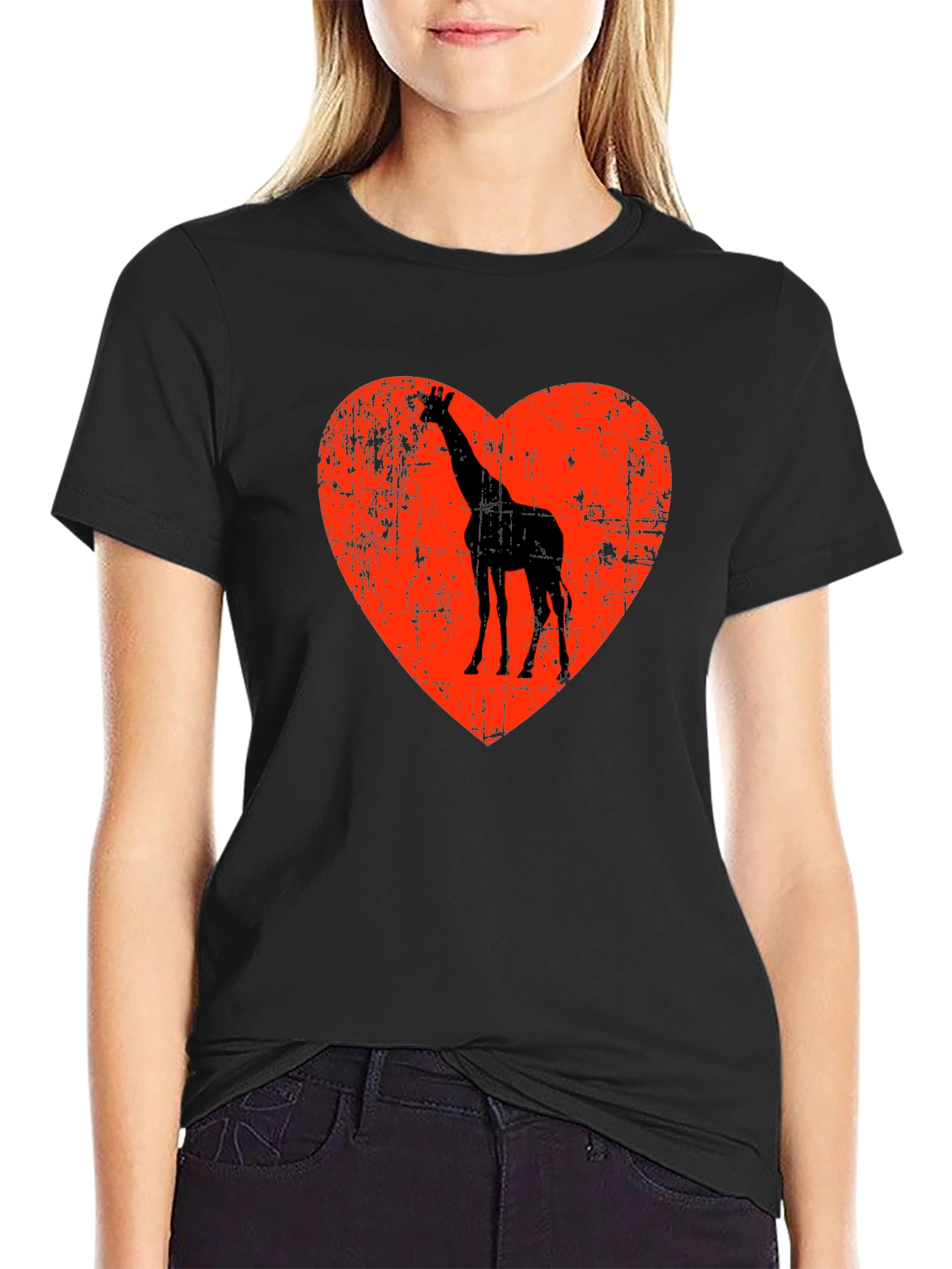 Giraffe Heart Graphic T-Shirt - Black