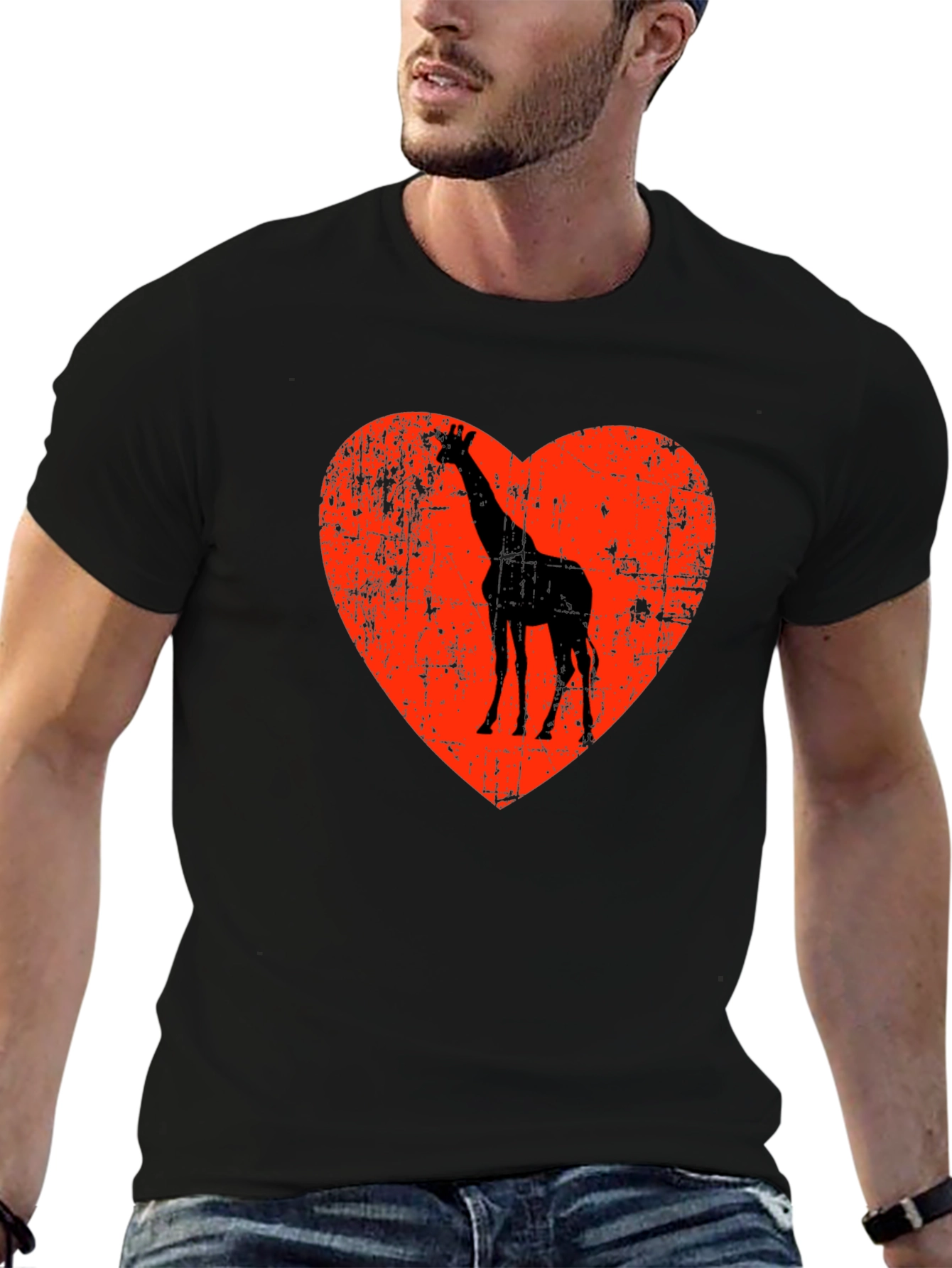Giraffe Heart Graphic T-Shirt - Black