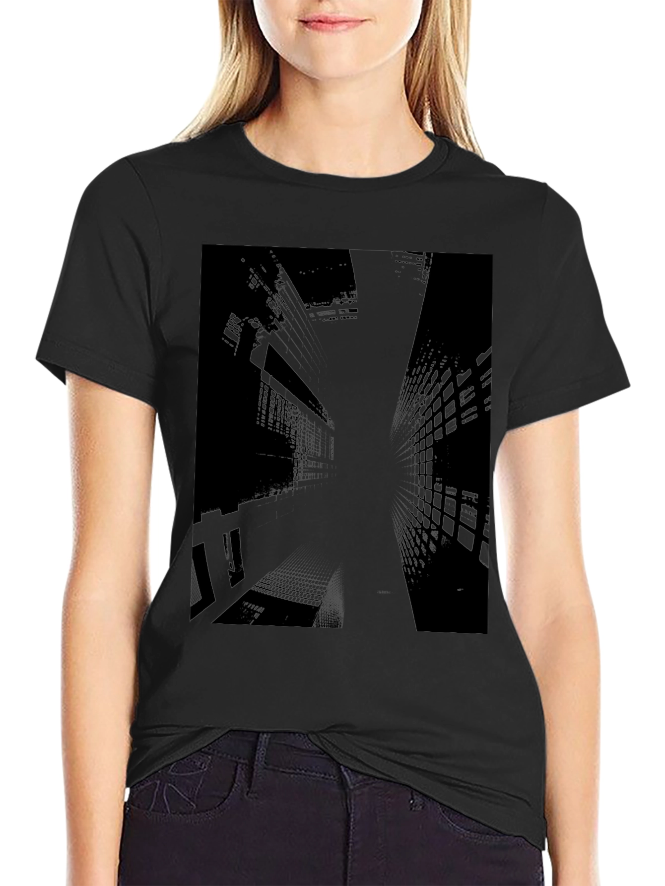 Urban Edge Graphic Tee - Black Cityscape Design