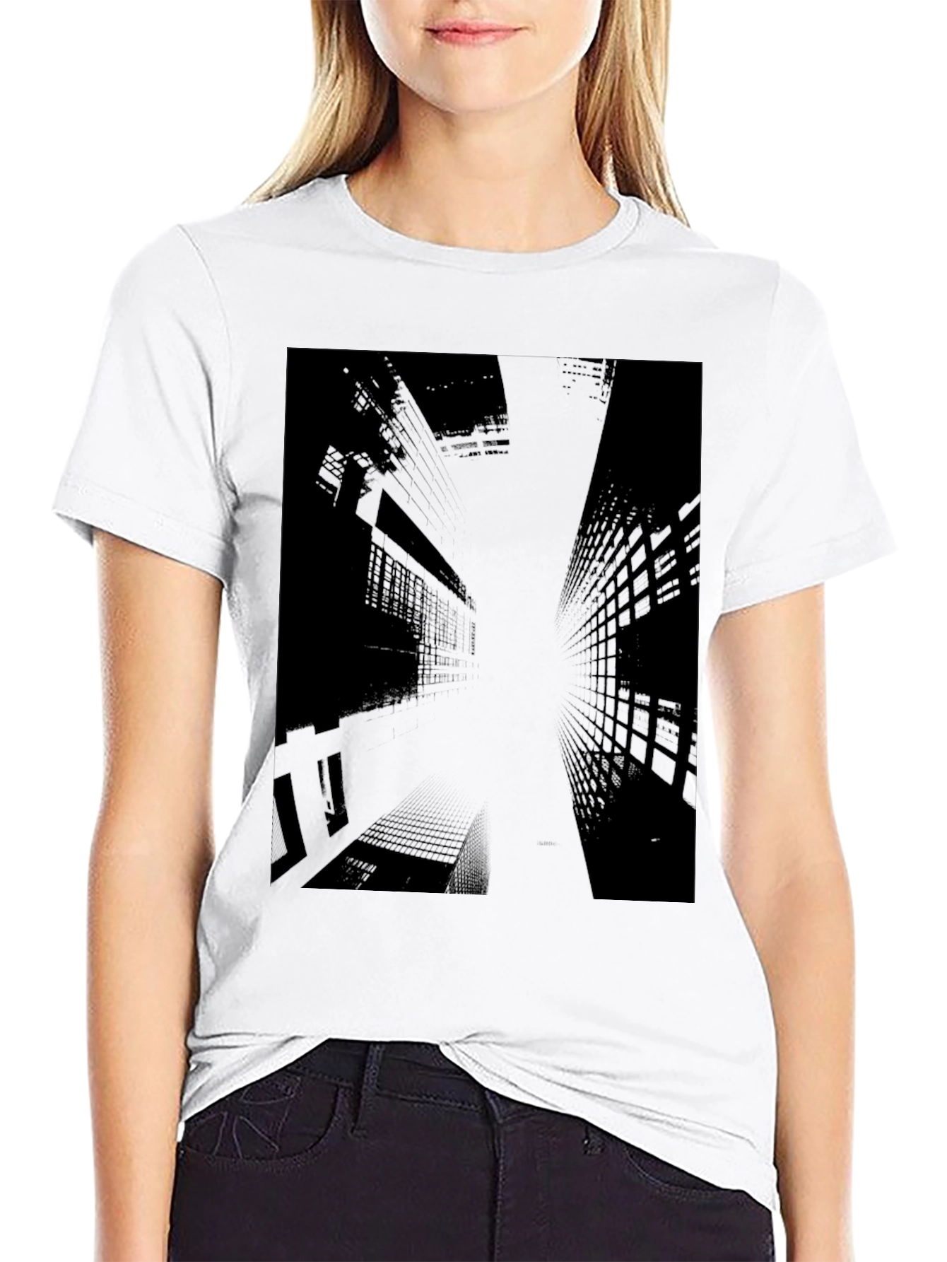 Urban Edge Graphic Tee - Black Cityscape Design