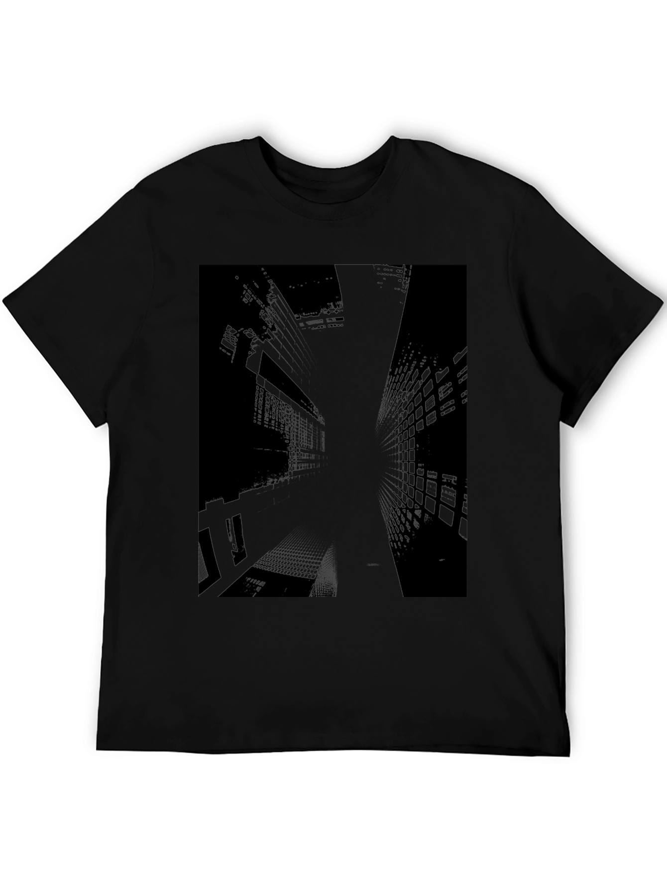 Urban Edge Graphic Tee - Black Cityscape Design