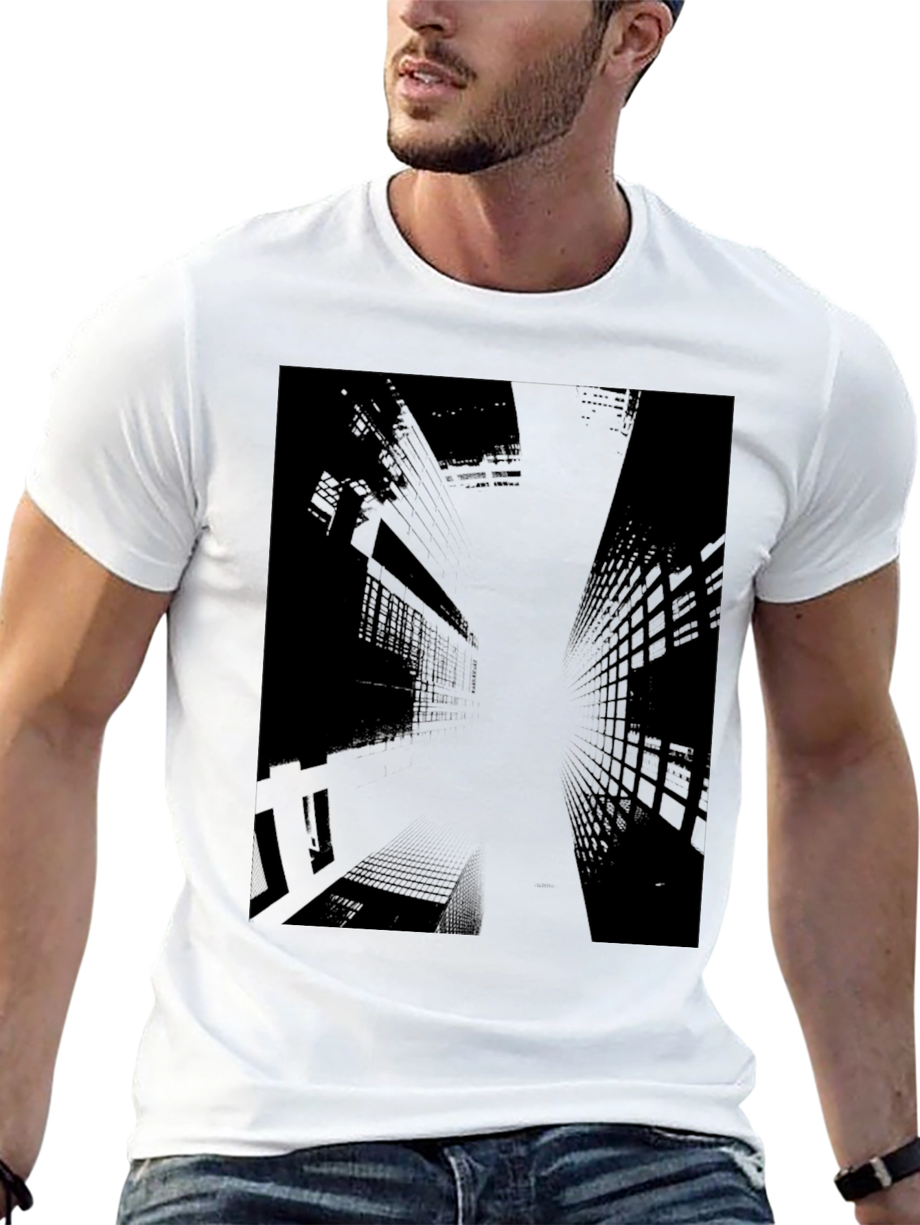 Urban Edge Graphic Tee - Black Cityscape Design
