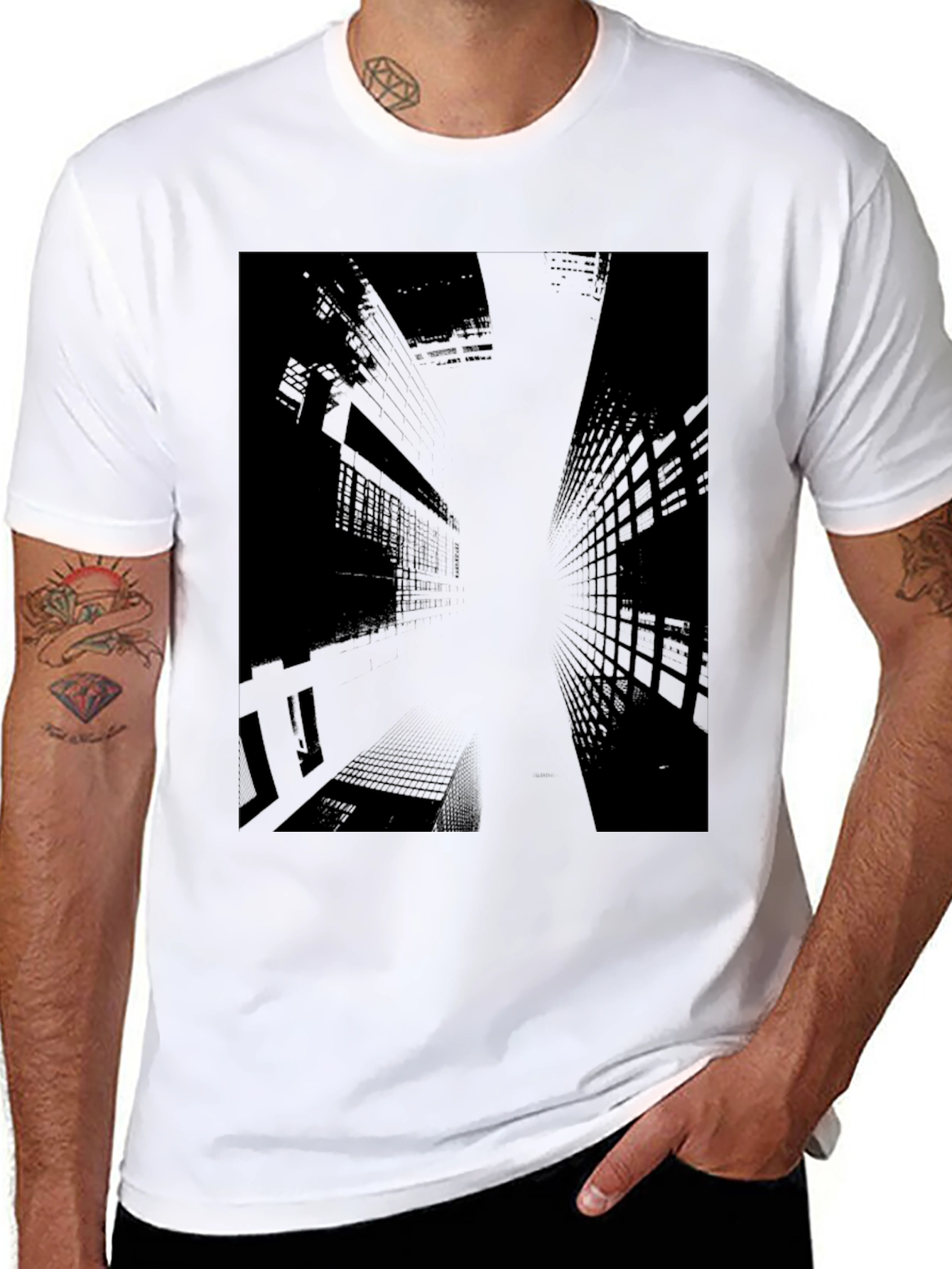 Urban Edge Graphic Tee - Black Cityscape Design