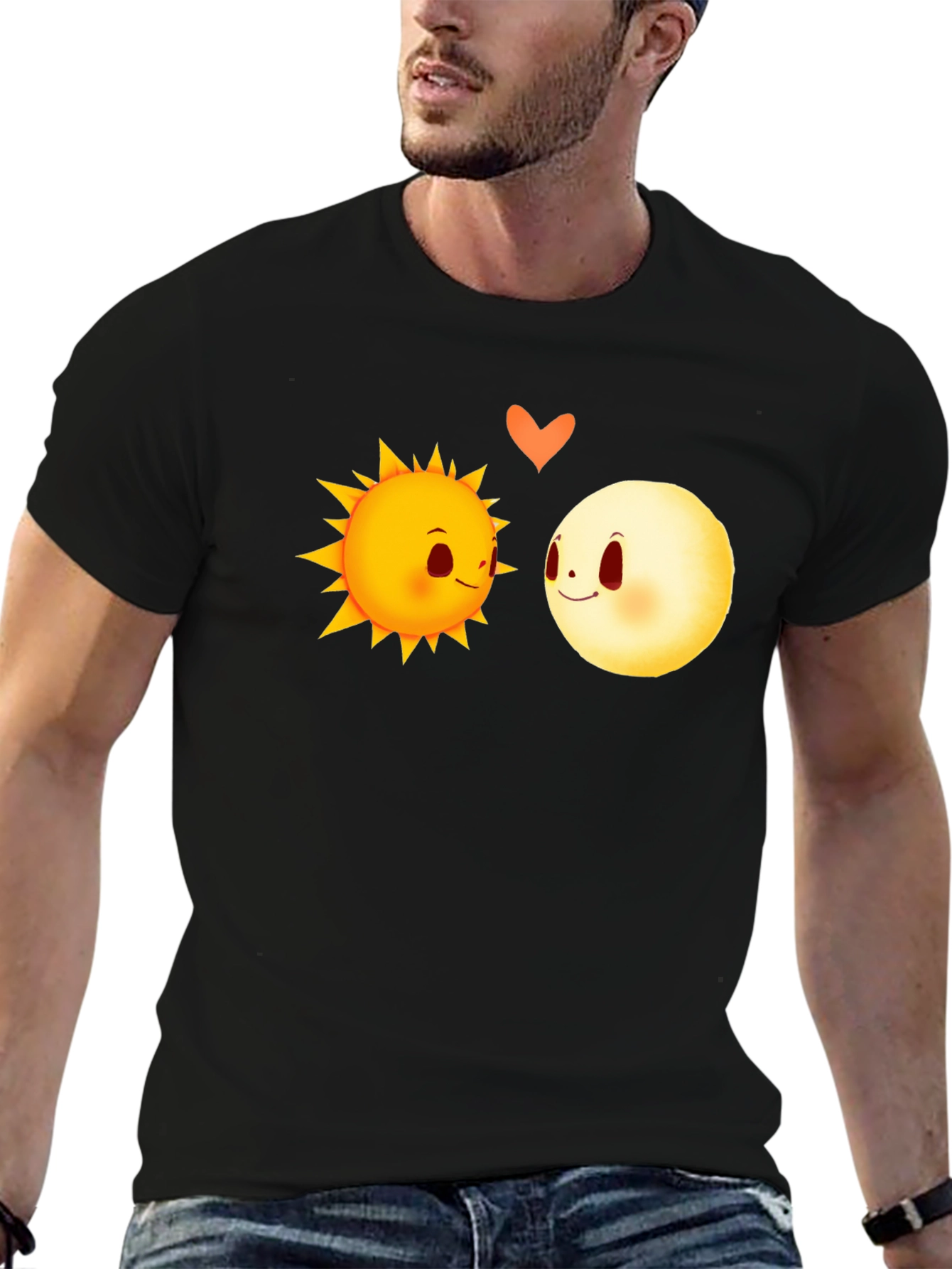 Sun & Moon Love Graphic Tee - Black Cotton