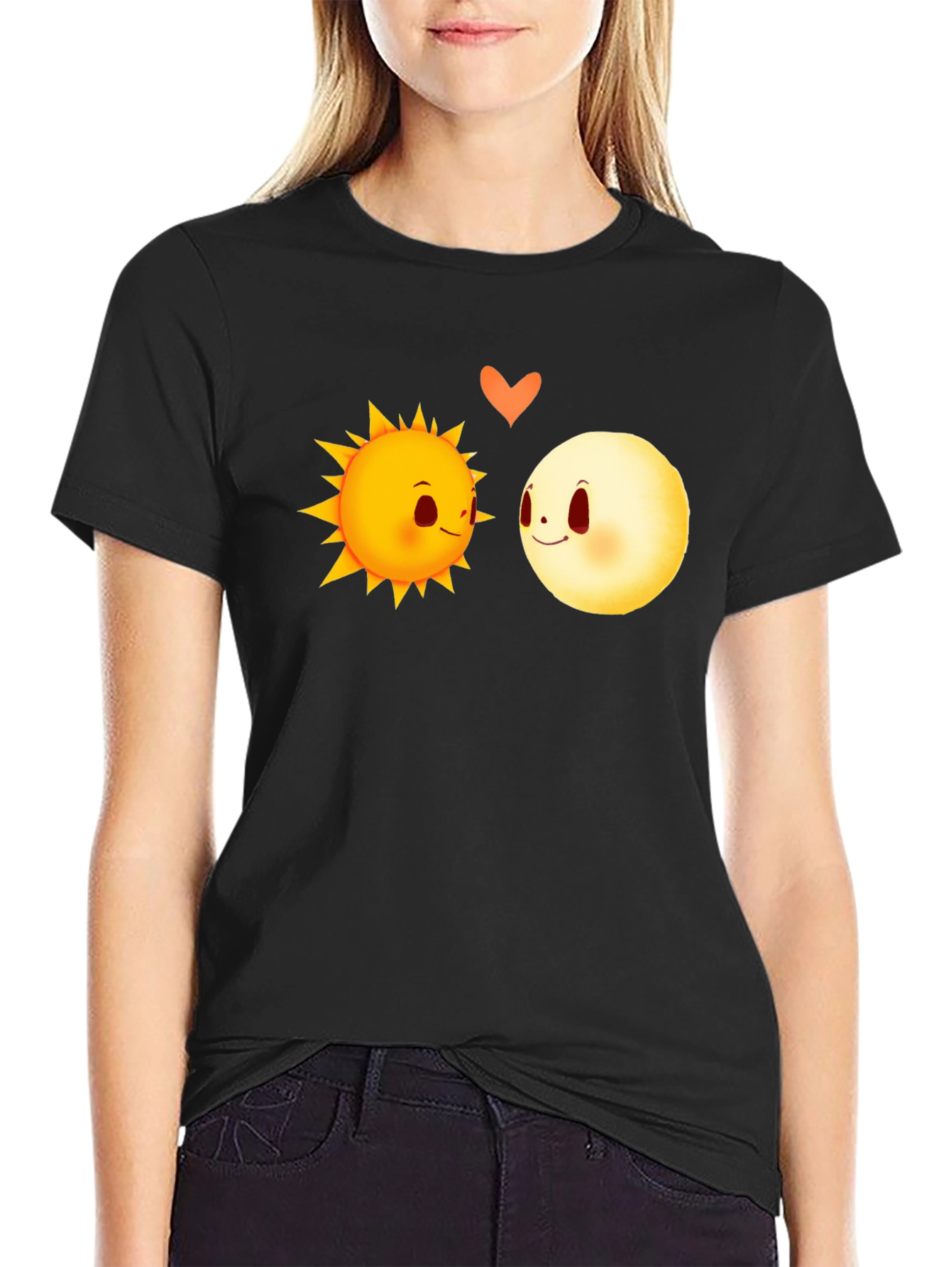 Sun & Moon Love Graphic Tee - Black Cotton