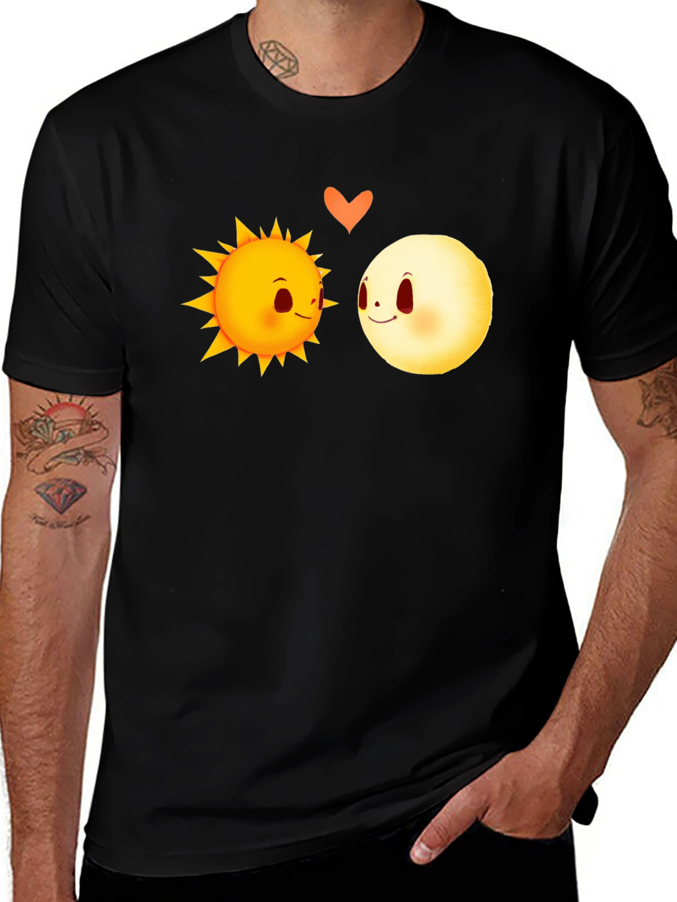 Sun & Moon Love Graphic Tee - Black Cotton