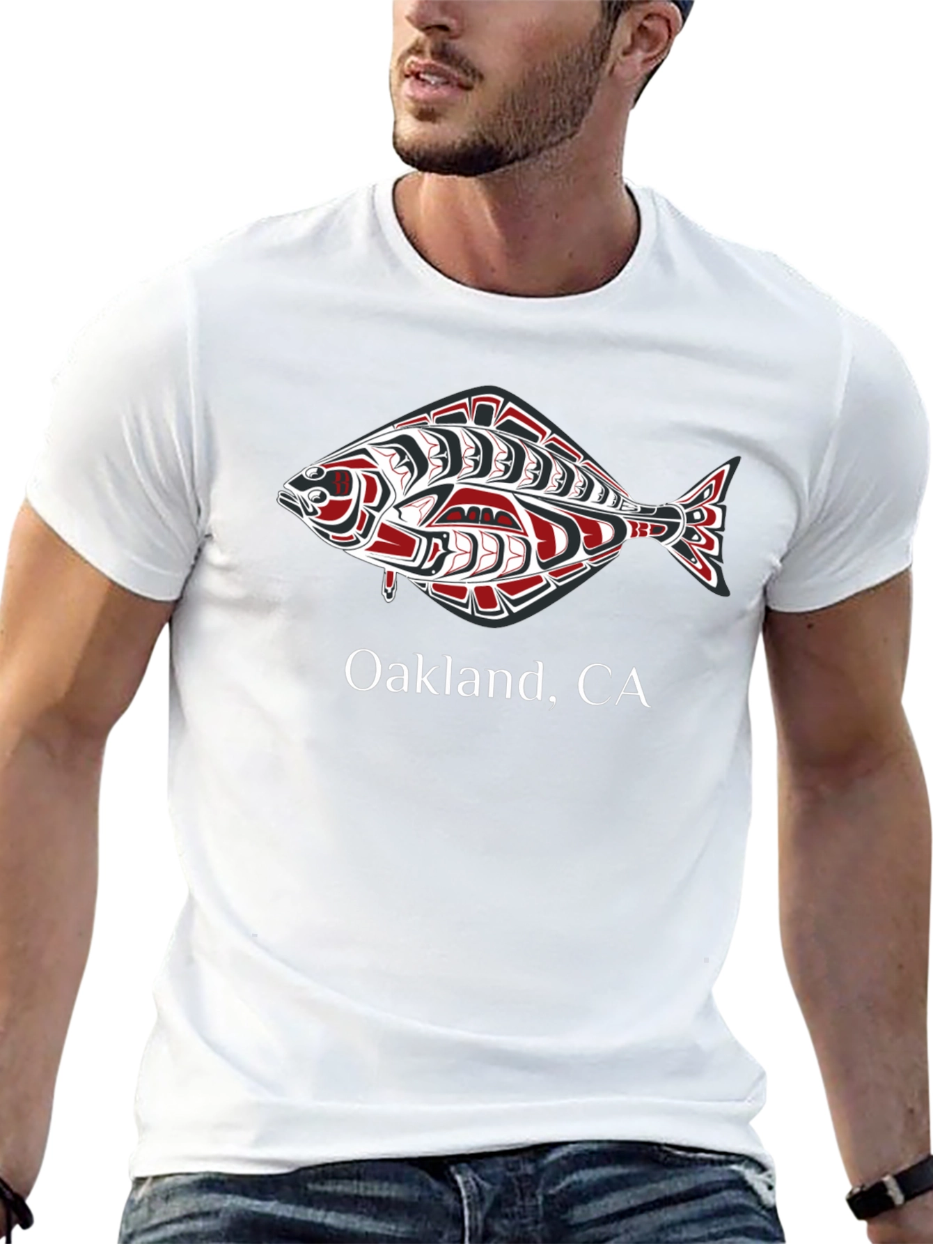Oakland CA Graphic Tee with Fish Design