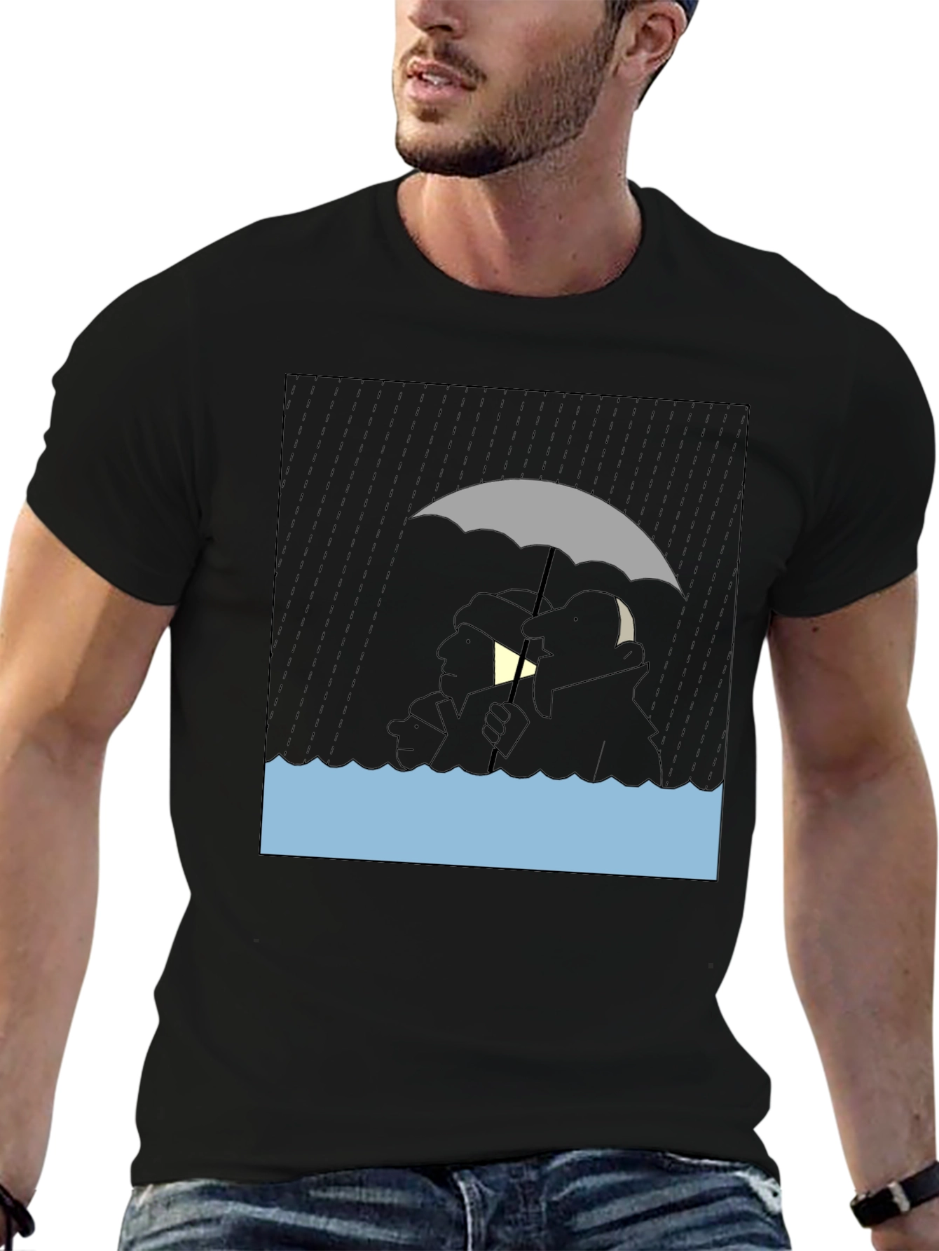 Rainy Day Cartoon T-Shirt - Black