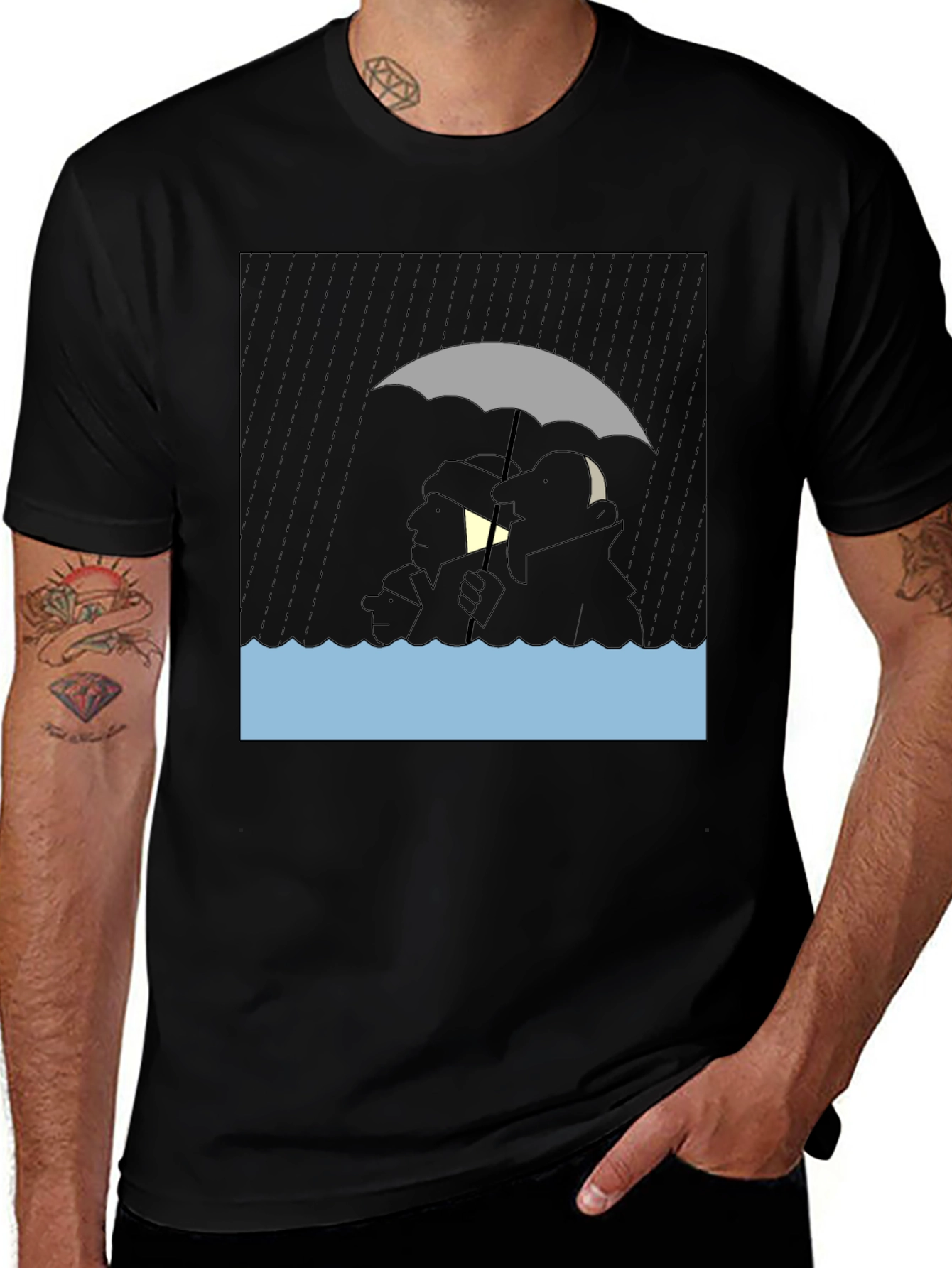 Rainy Day Cartoon T-Shirt - Black