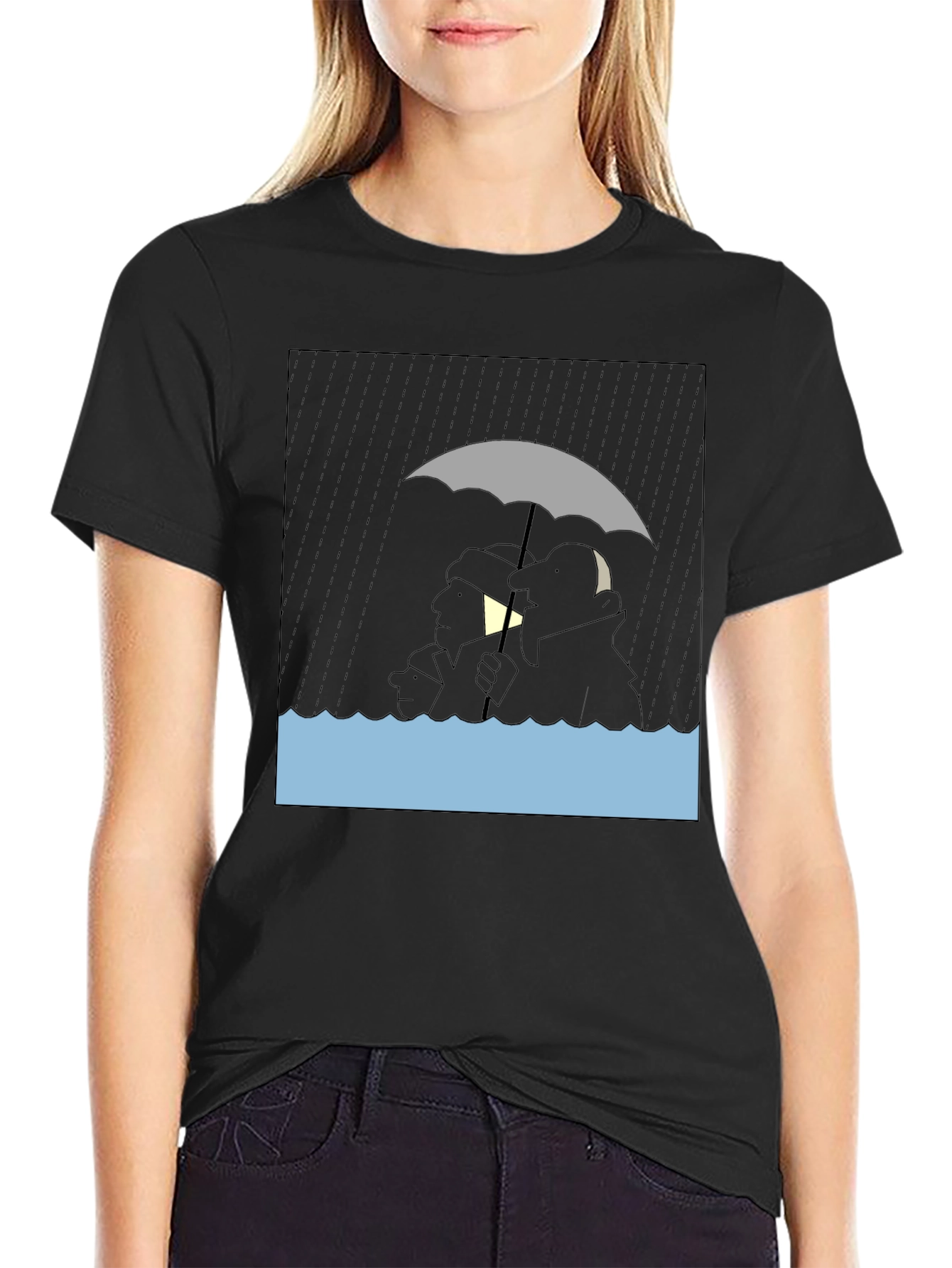 Rainy Day Cartoon T-Shirt - Black