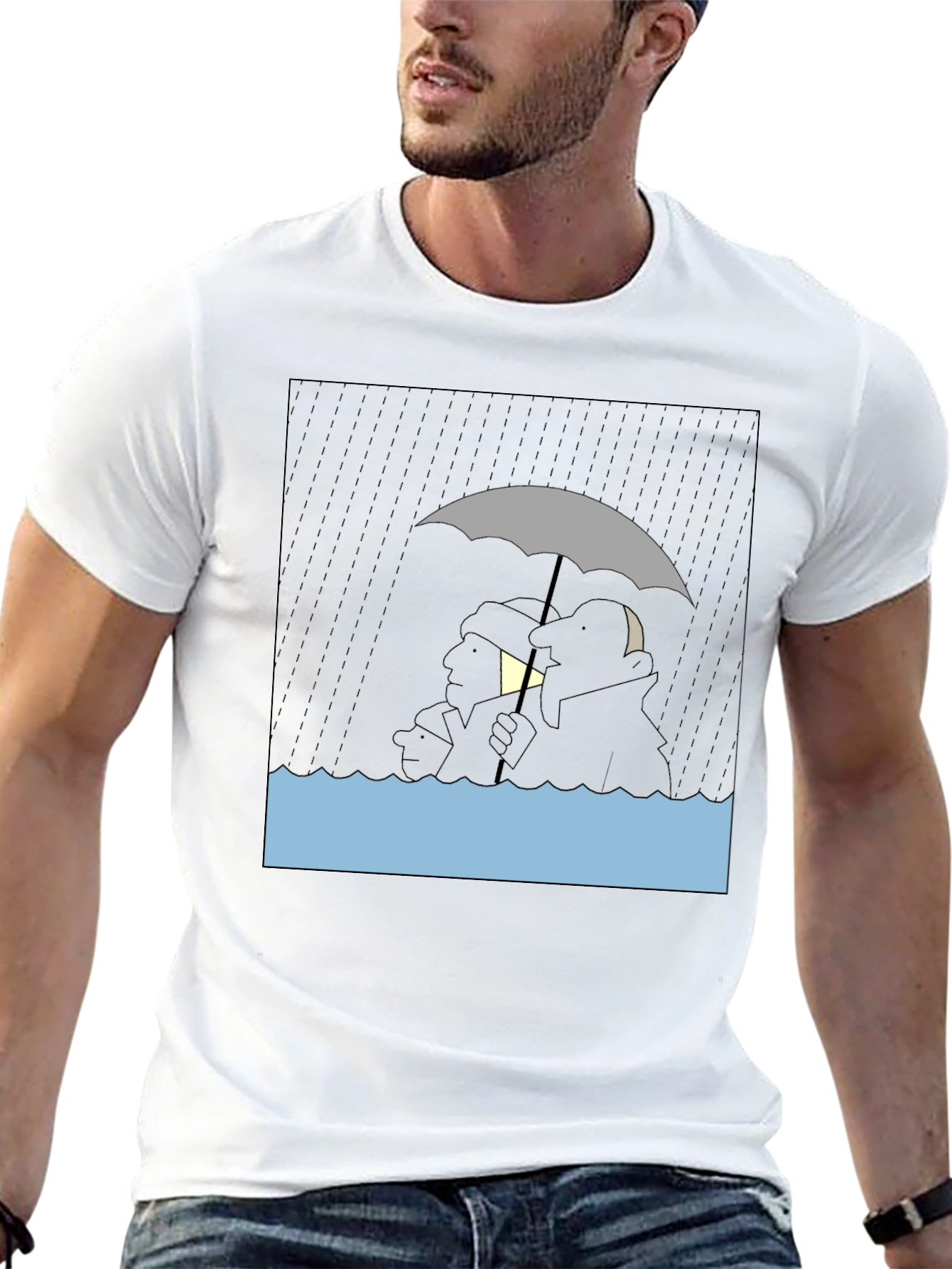 Rainy Day Cartoon T-Shirt - Black