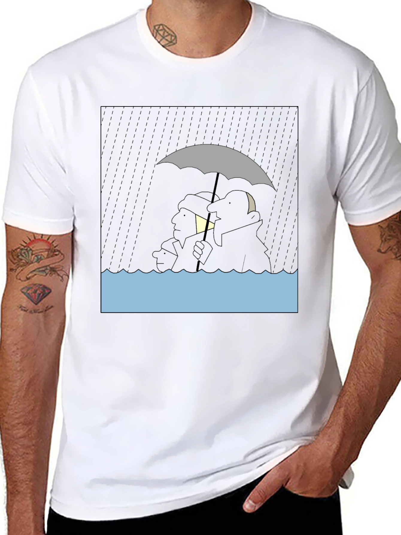 Rainy Day Cartoon T-Shirt - Black