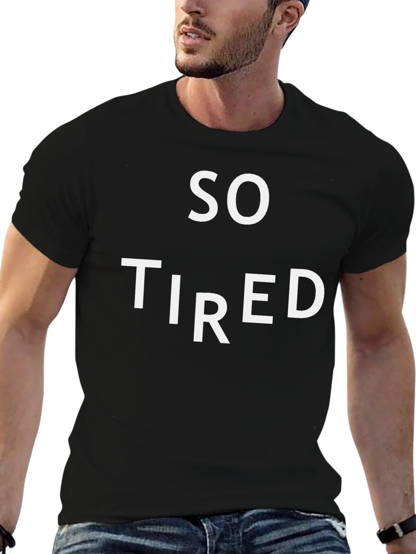 So Tired Graphic Tee - Black Cotton T-Shirt