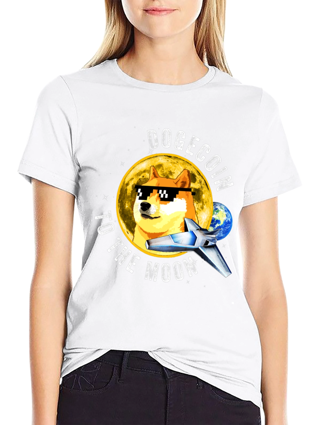 Dogecoin to the Moon Black T-Shirt