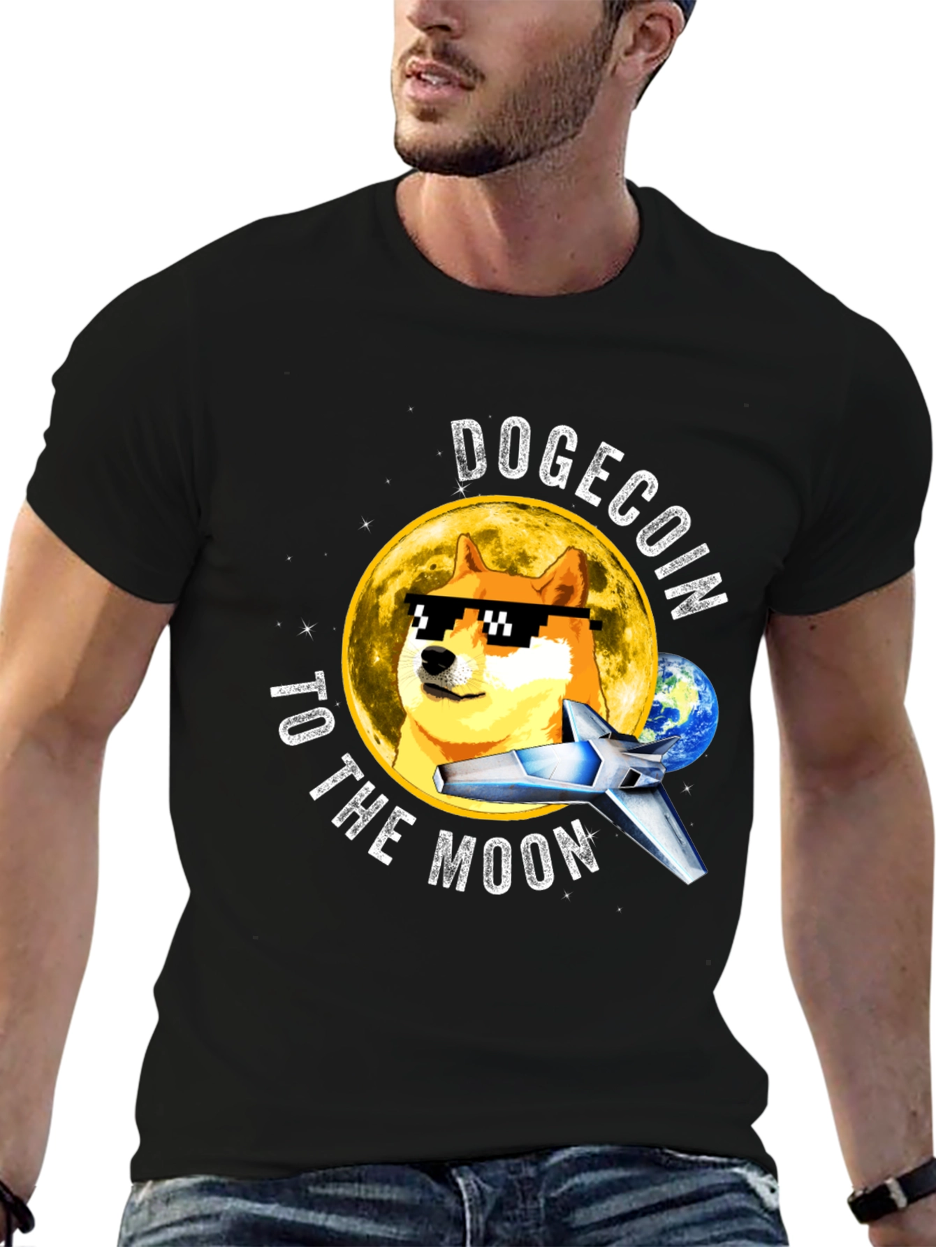 Dogecoin to the Moon Black T-Shirt