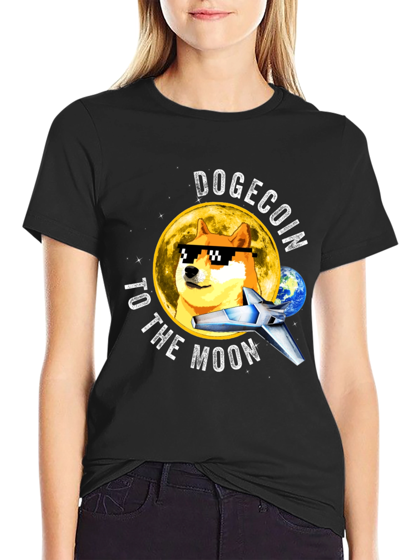 Dogecoin to the Moon Black T-Shirt