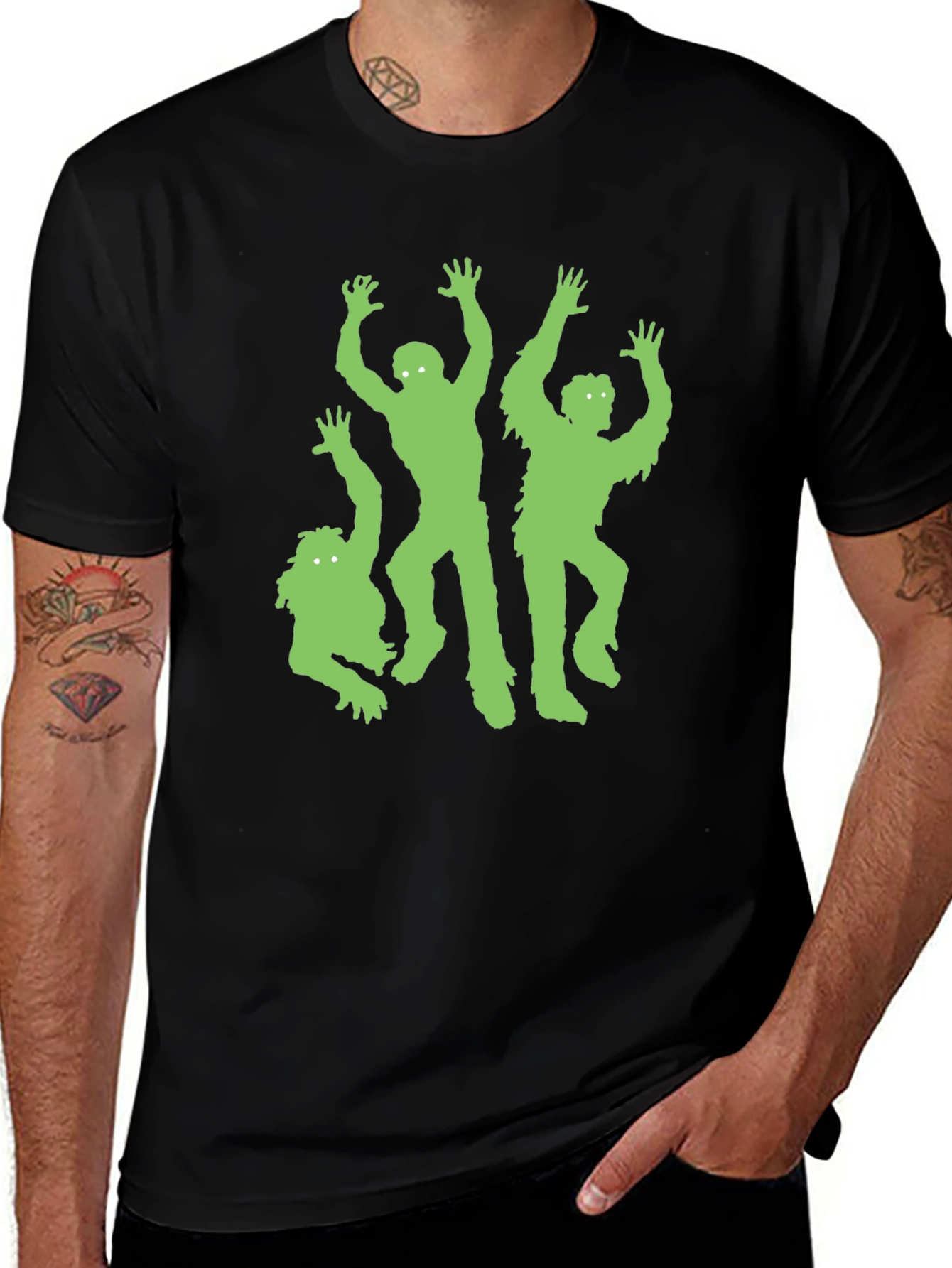 Green Zombie Graphic Black T-Shirt