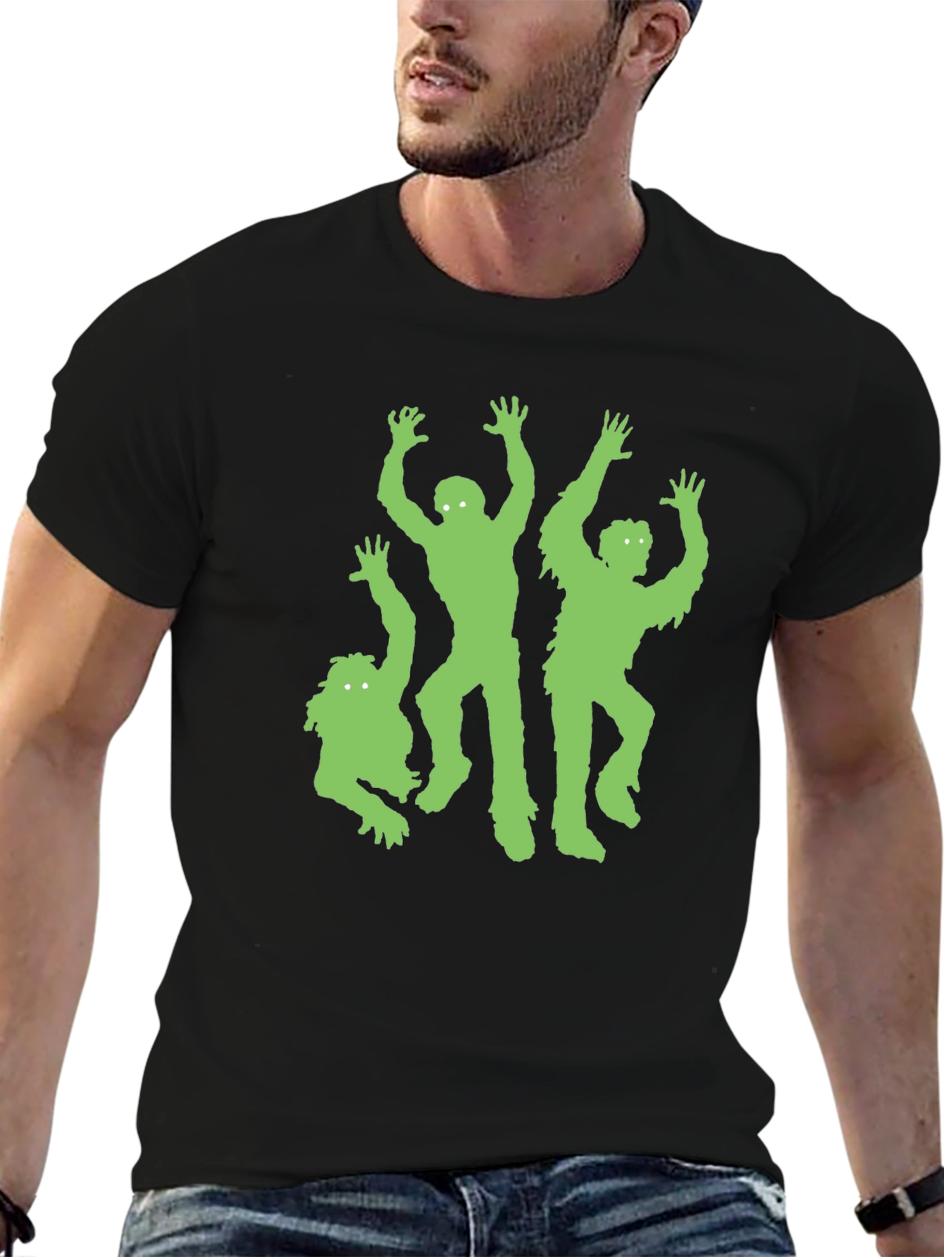 Green Zombie Graphic Black T-Shirt