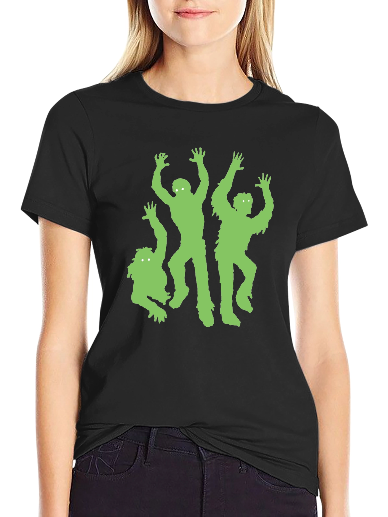 Green Zombie Graphic Black T-Shirt