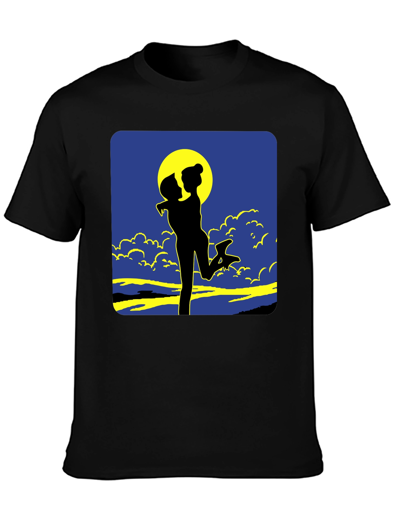 Silhouette Couple Moon Graphic Tee - Black