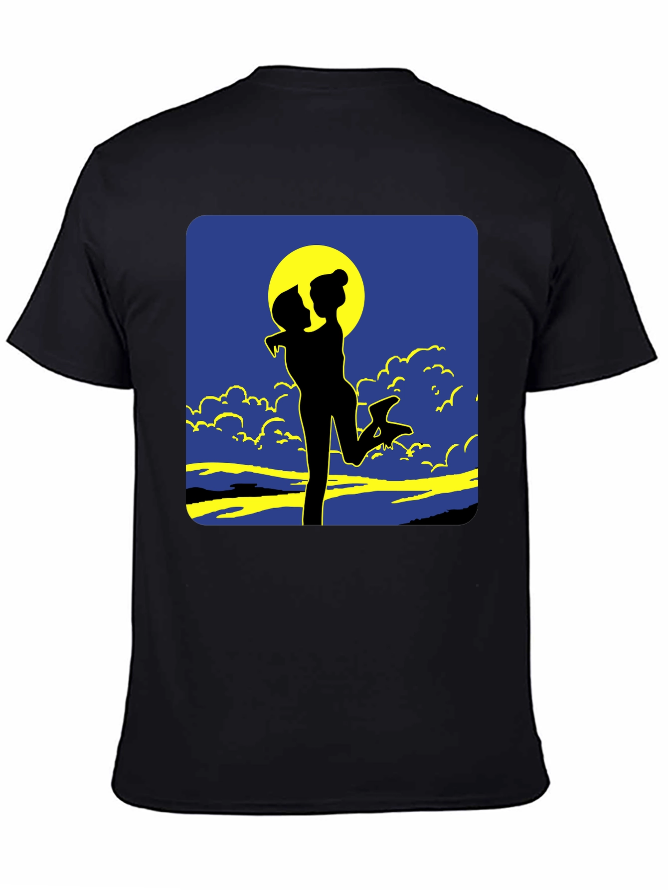 Silhouette Couple Moon Graphic Tee - Black