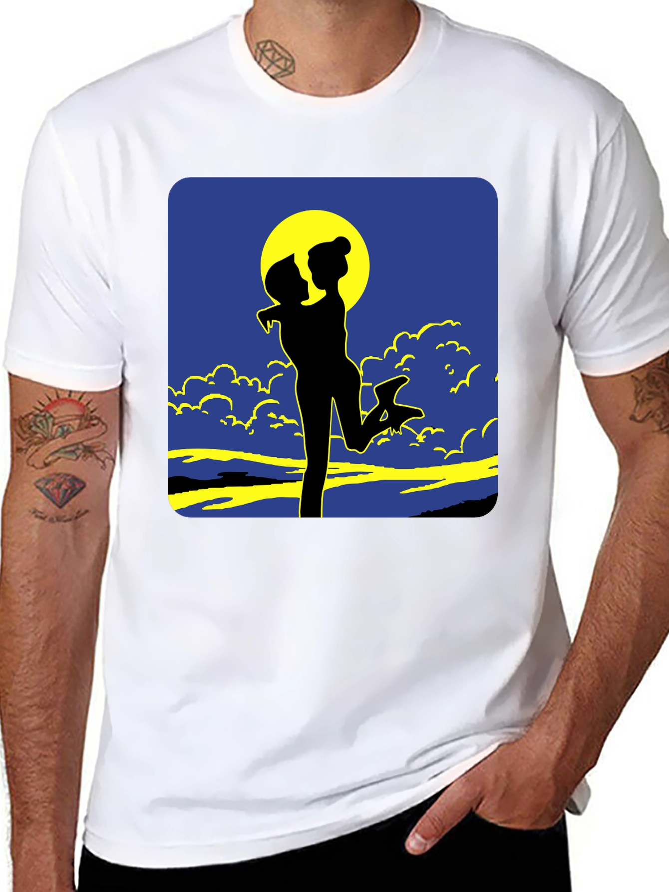 Silhouette Couple Moon Graphic Tee - Black