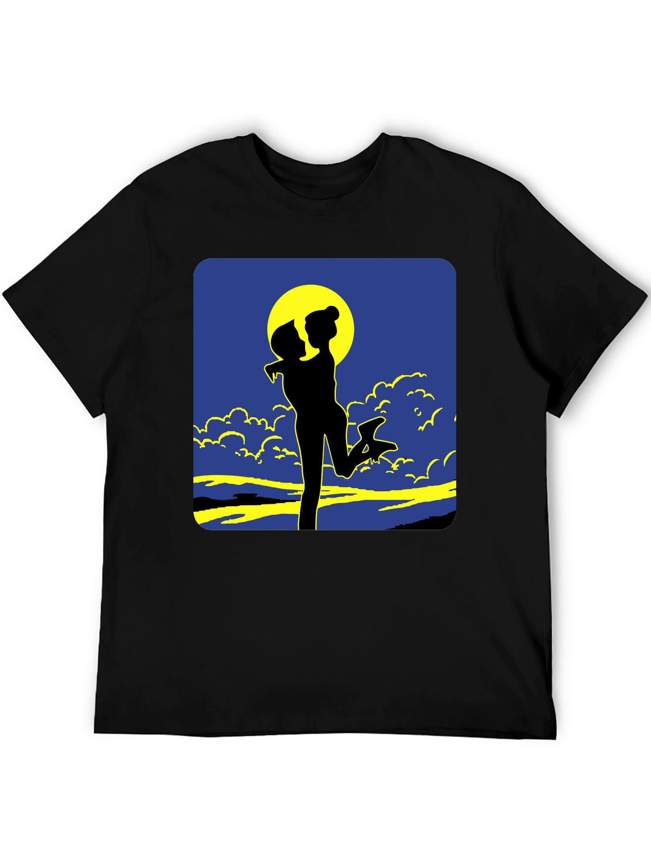 Silhouette Couple Moon Graphic Tee - Black