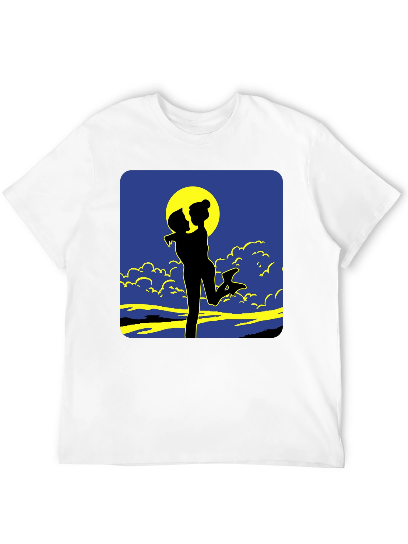 Silhouette Couple Moon Graphic Tee - Black