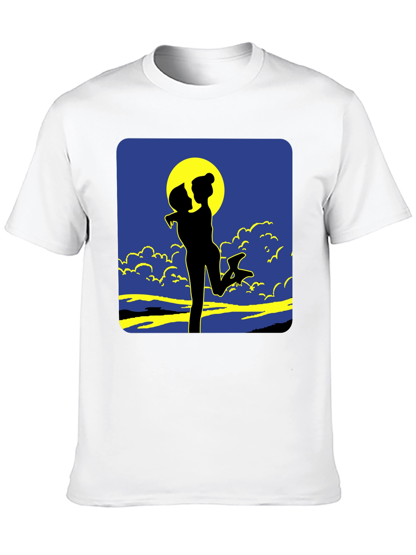 Silhouette Couple Moon Graphic Tee - Black