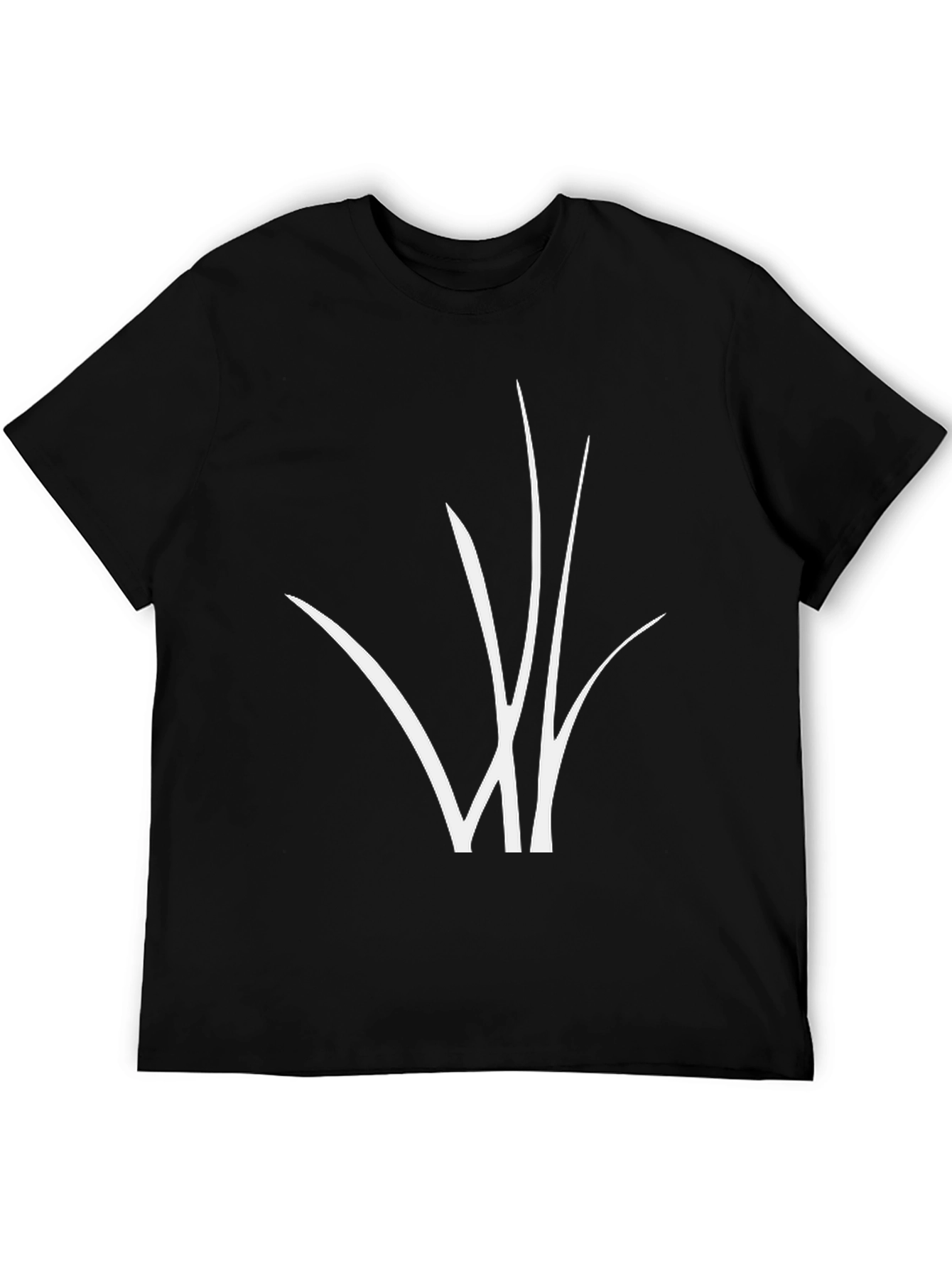 Black T-Shirt with Abstract White Grass Design