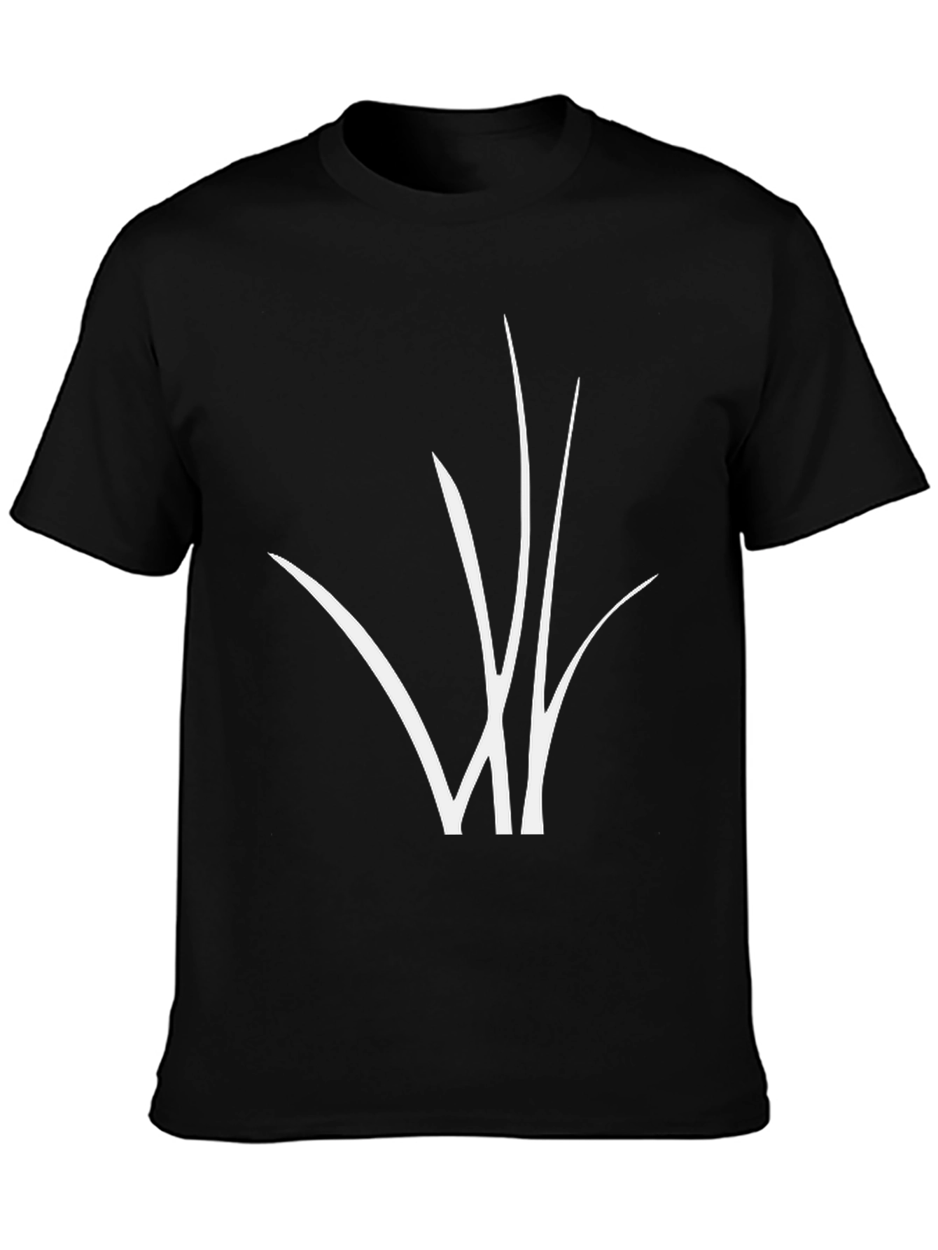 Black T-Shirt with Abstract White Grass Design