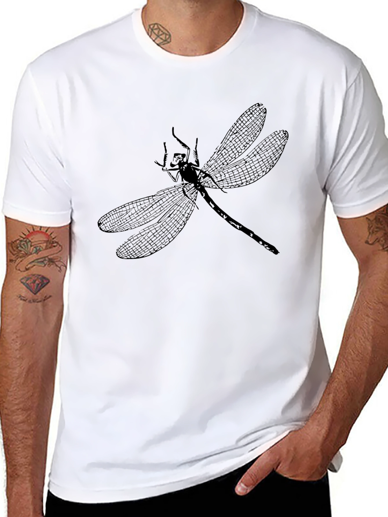 Dragonfly Print Black Cotton Tee