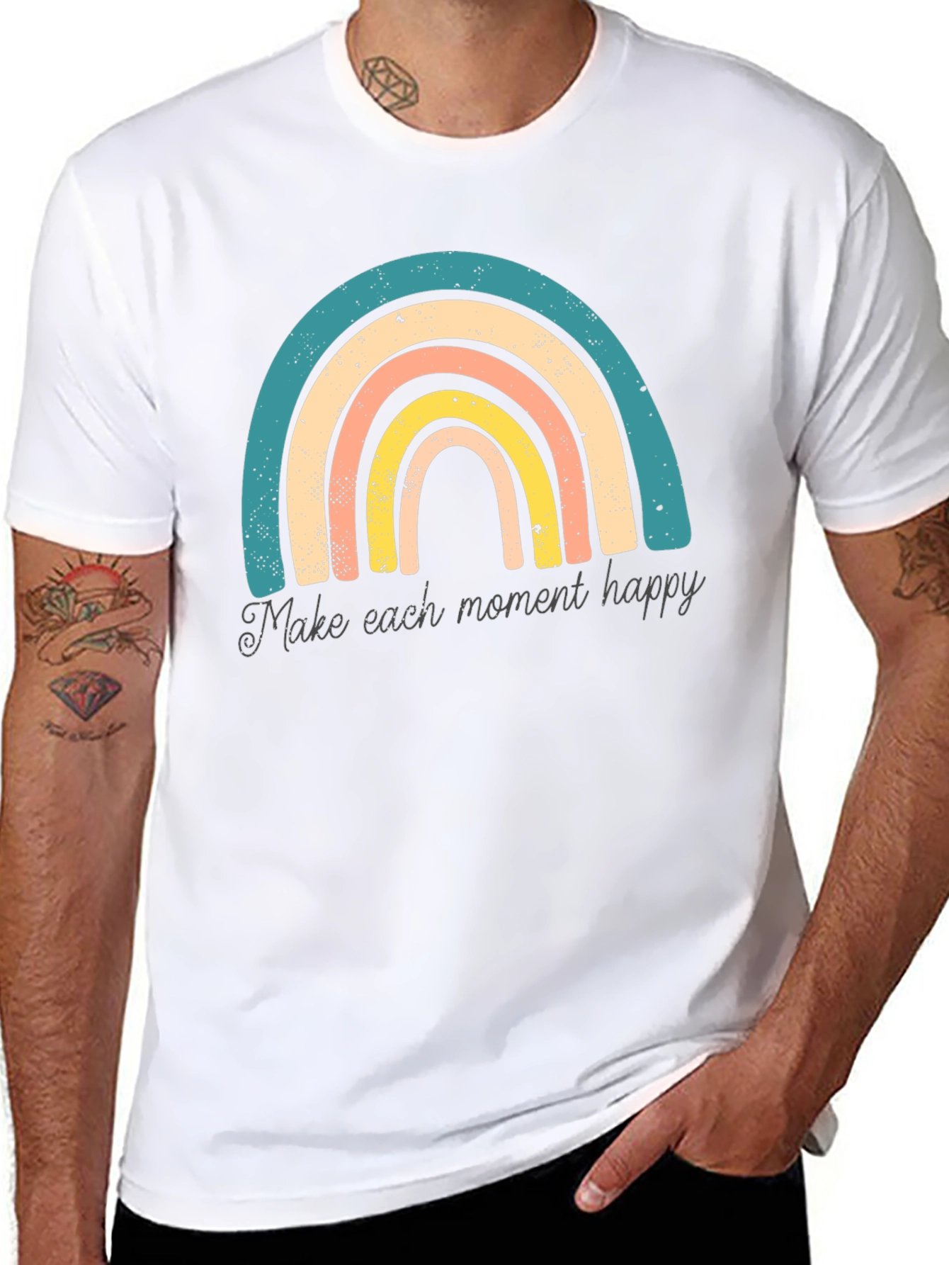 Retro Rainbow Tee - Make Each Moment Happy