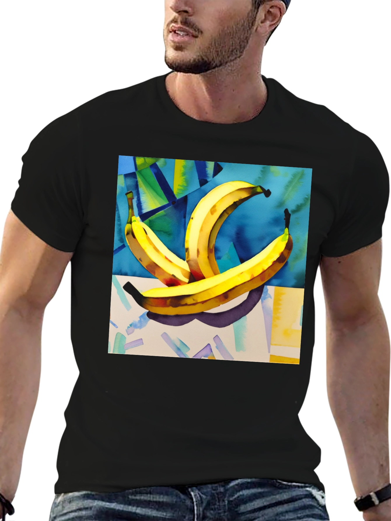 Banana Art Print Black T-Shirt